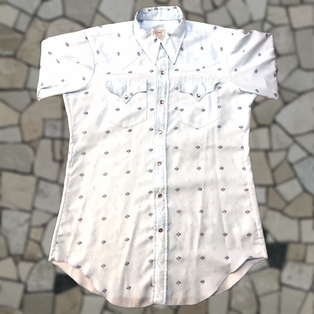Vintage Vtg H Bar C Men 16 X 34 Pearl Snap Geometric Long Sleeve Western Shirt Long Tail Size US L / EU 52-54 / 3 - 1 Thumbnail
