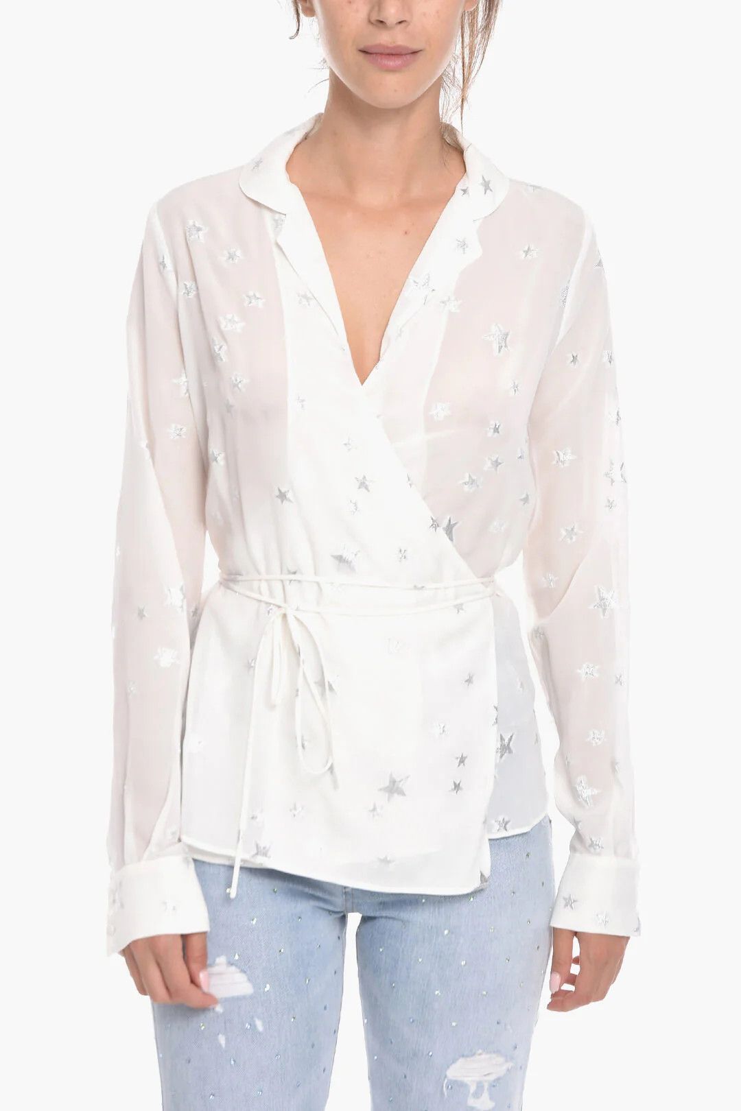 Amiri og1mm0426 Silk-Blend Wrap Shirt in White Size XS / US 0-2 / IT 36-38 - 1 Thumbnail