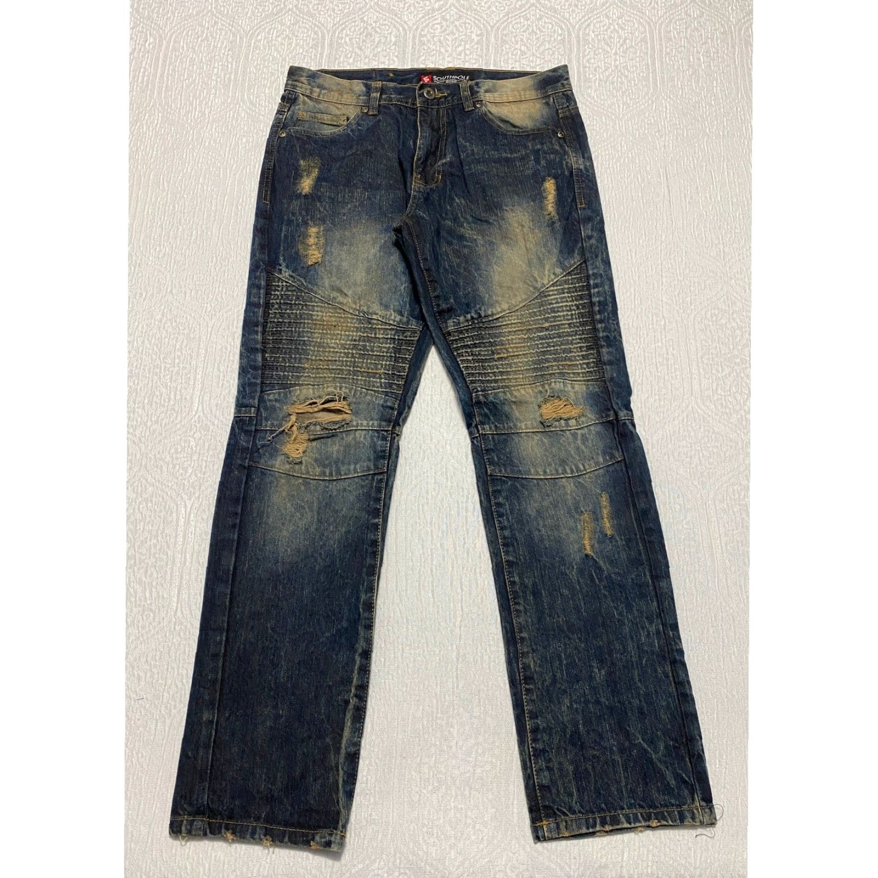 Southpole Southpole Jeans Men Distressed Moto Style Denim Pants 32x30 Blue Straight Regular 5-Pocket Button Zip Spring Summer Fall Winter Men Blue Jeans Size US 32 / EU 48 - 2 Thumbnail