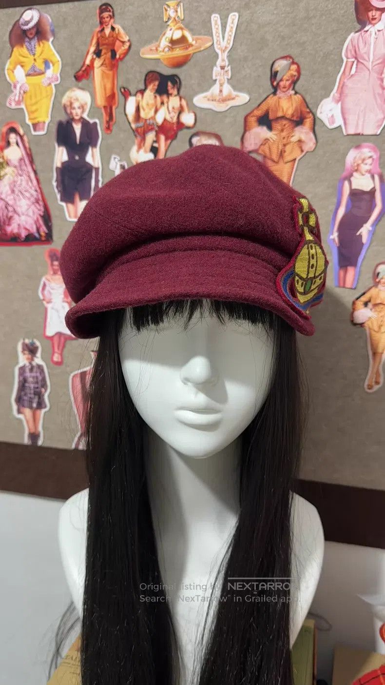 Vivienne Westwood Vivienne Westwood Dark Red Saturn Newsboy Cap Size ONE SIZE - 6 Thumbnail