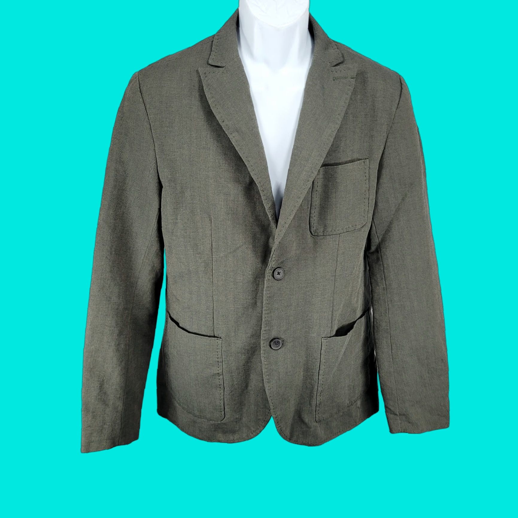 Vintage Structure Green Slim Fit 2 Button Peak Blazer Sport Coat Medium M Size 40R - 1 Thumbnail