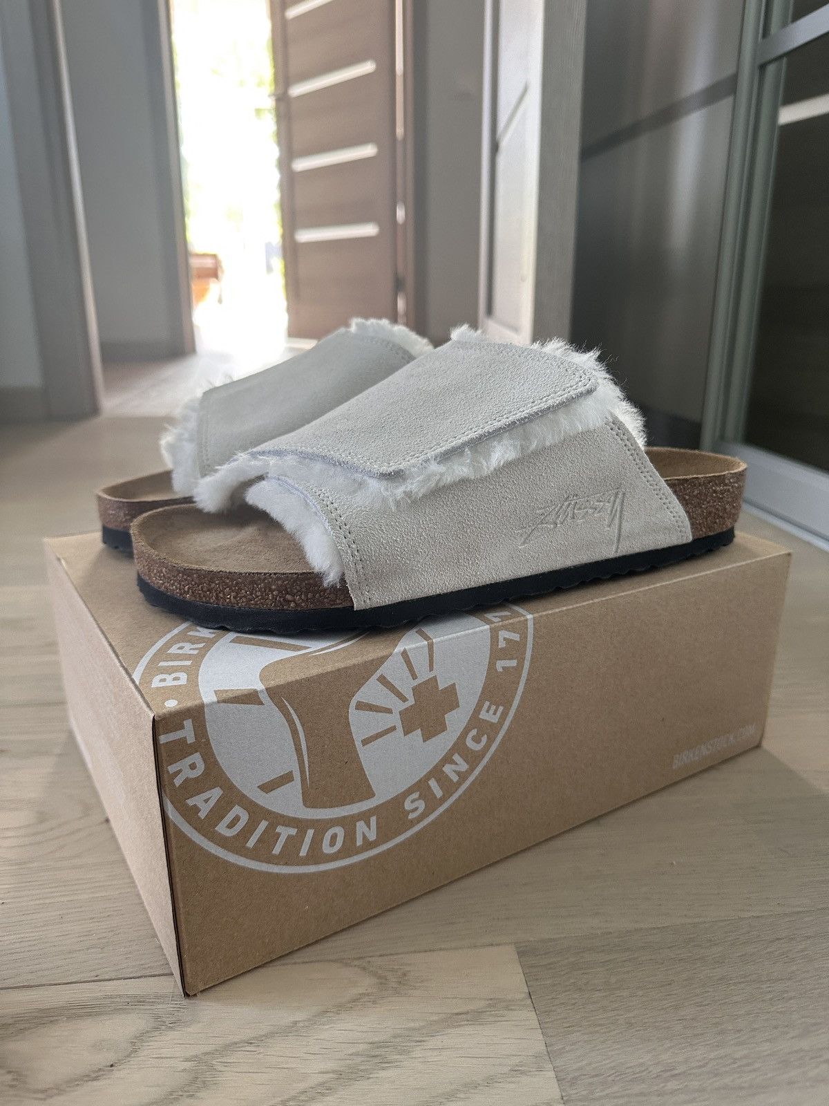 image of Birkenstock x Stussy Solana Bone Shoes in White, Men's (Size 9)