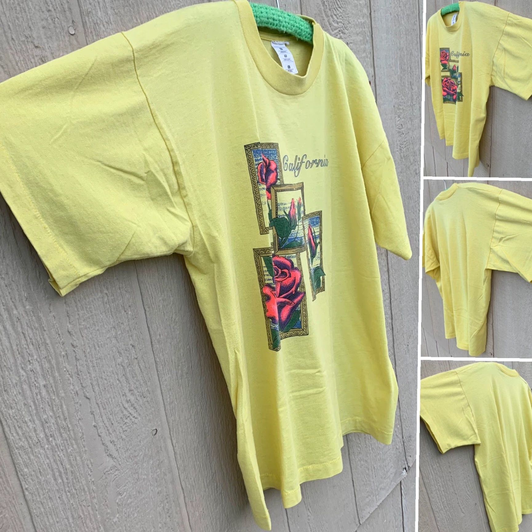 Vintage VINTAGE California T-Shirt Mens XL Yellow Rose Graphic Single Stitch Crew Neck Short Sleeve Roses Size US XL / EU 56 / 4 - 4 Thumbnail