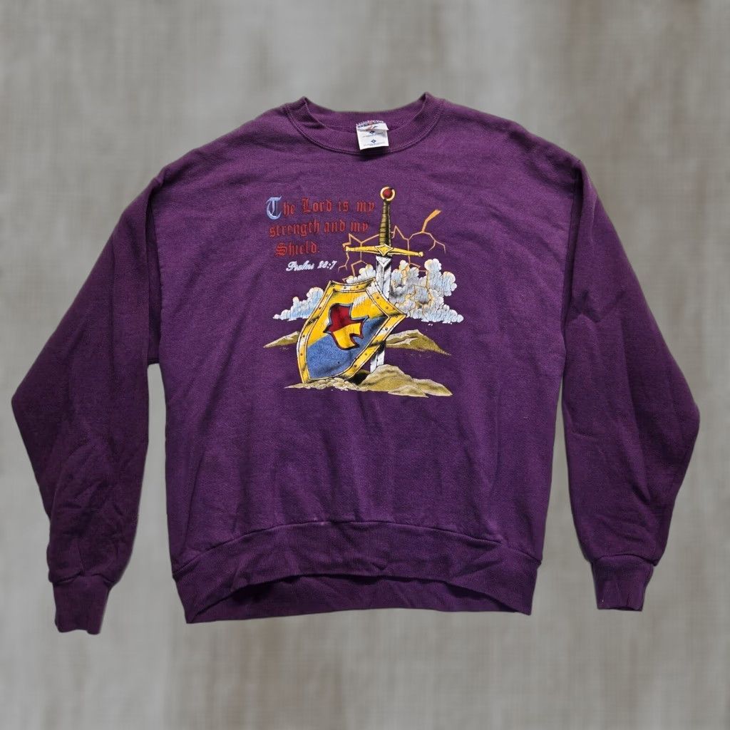 Jerzees VINTAGE JERZEES Purple Sweatshirt Psalm 28:7 Christ is My Strength Adult Large Mens Size US L / EU 52-54 / 3 - 1 Thumbnail