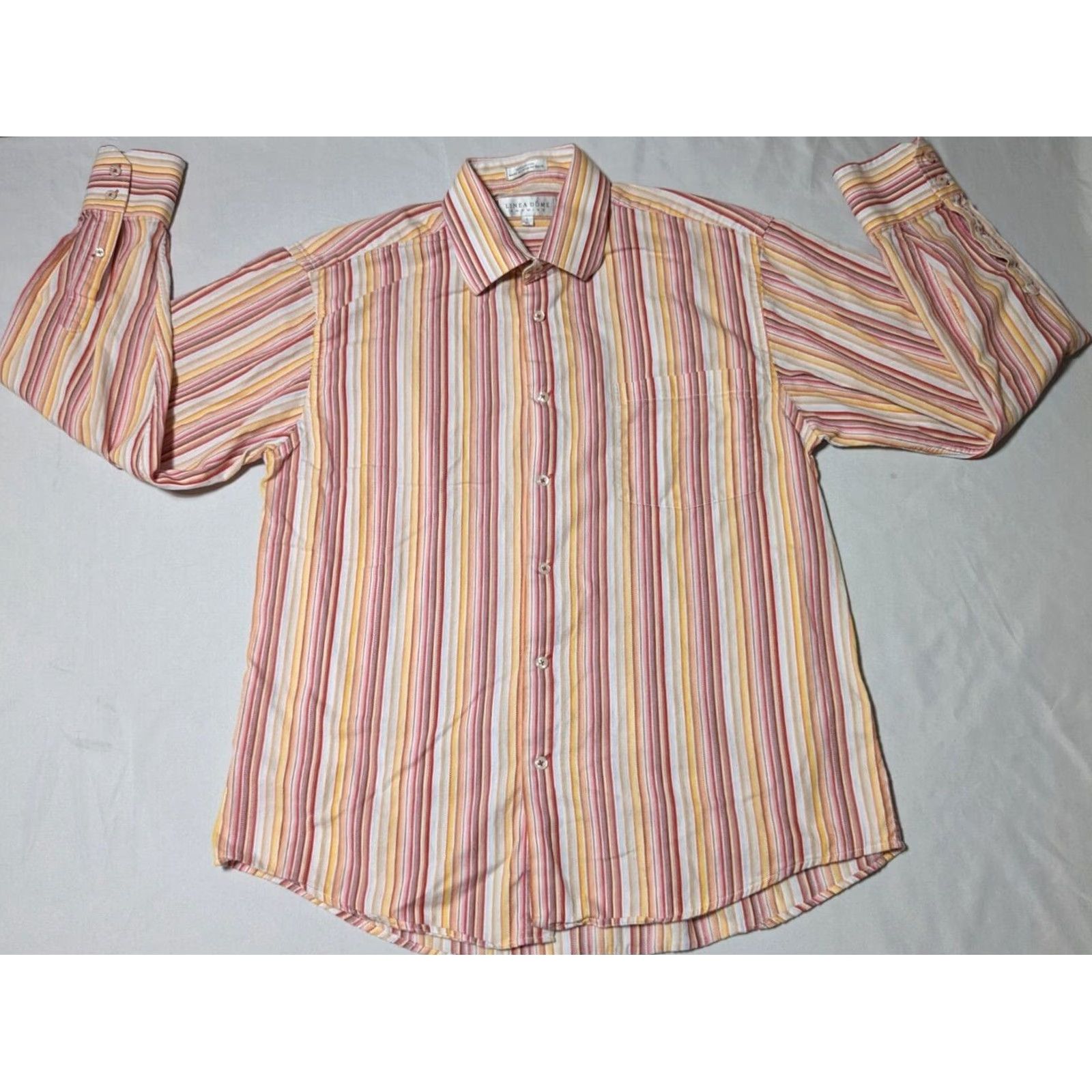 Vintage LINEA DOME CHEMISE Men Large 16 1/2 Red Orange Striped 100% Cotton Button-Up Shirt Size US L / EU 52-54 / 3 - 6 Thumbnail