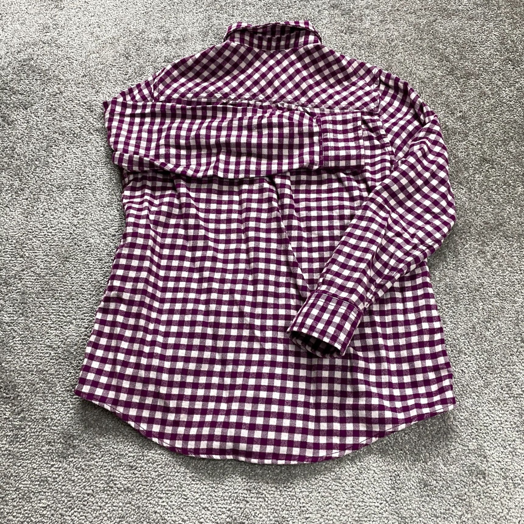 Lands' End Lands' End Button-Down Shirt Womens 2 Petite Purple Plaid Long Sleeve Casual Top Adult Petite Regular Fit 100% Cotton Womens Size XS / US 0-2 / IT 36-38 - 2 Thumbnail