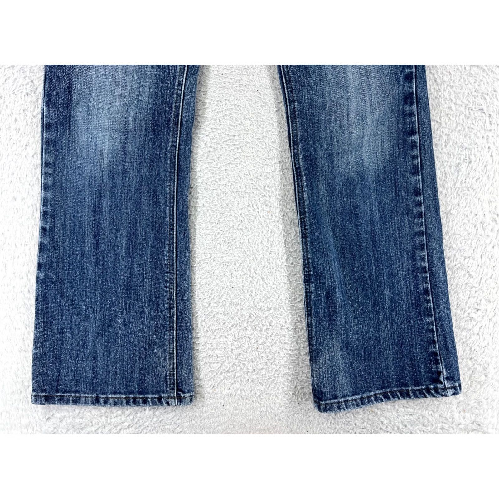 Vintage Scandal Jeans Women Bootcut Denim 5-Pocket Blue Mid Rise 28 Inseam 30 Cotton Blend Stretch Distressed Embroidered Zipper Modern Casual Womens Jeans Size 28" / US 6 / IT 42 - 5 Thumbnail