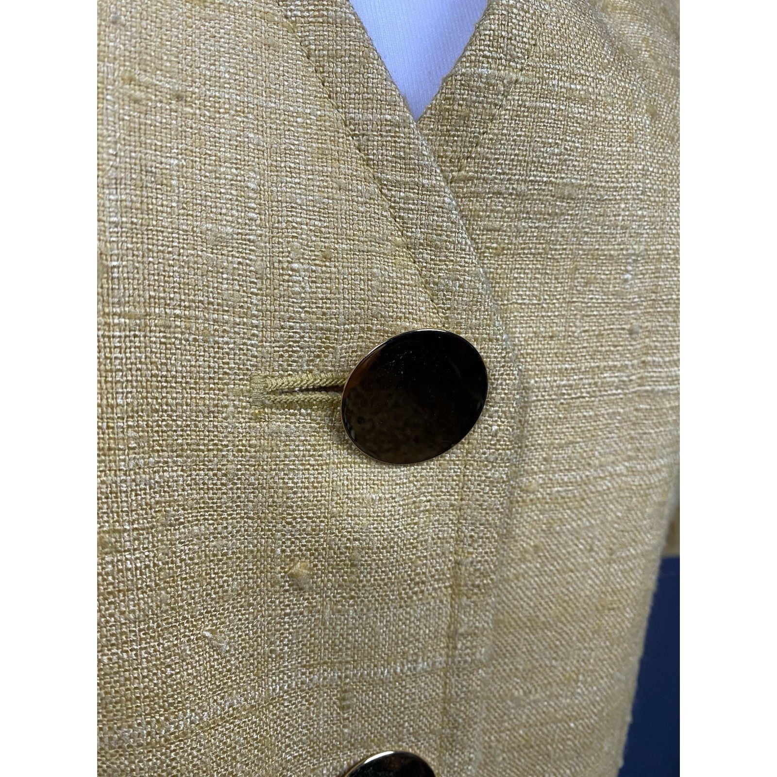 Yves Saint Laurent YSL Variation Women's Yellow Silk Short Sleeve Blazer Jacket Size L / US 10 / IT 46 - 8 Thumbnail