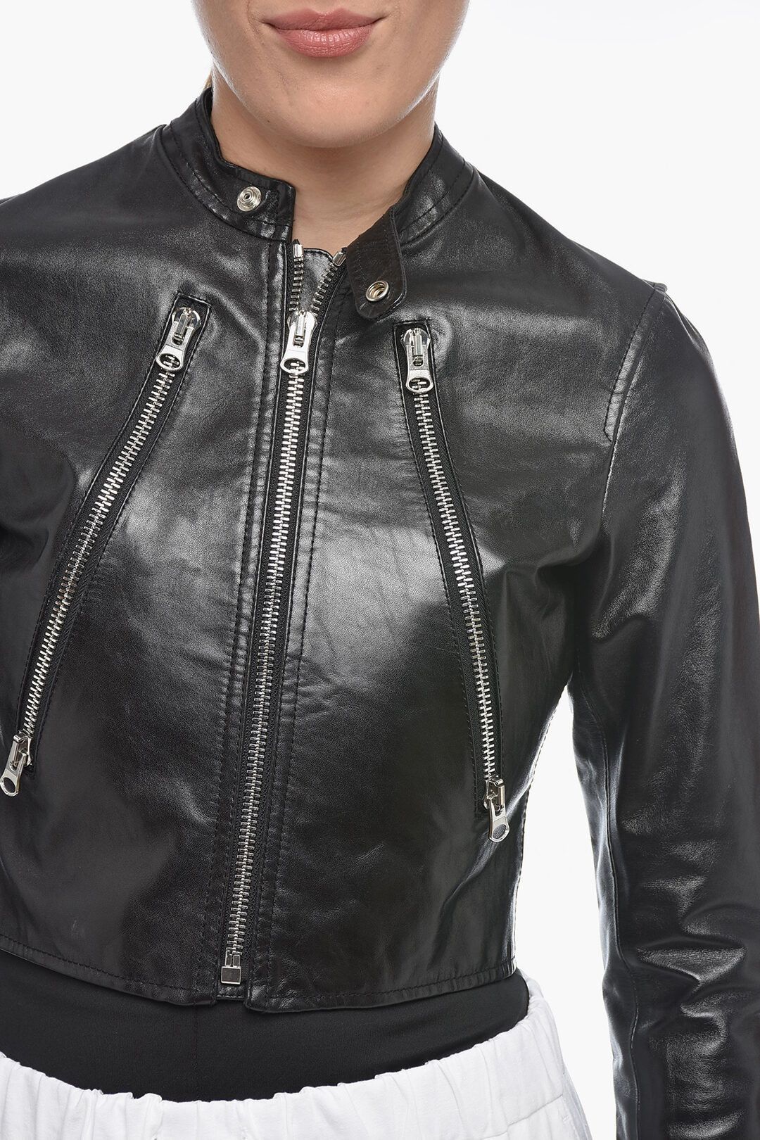Maison Margiela og1mm1224 Leather Cropped Fit Jacket in Black Size S / US 4 / IT 40 - 3 Thumbnail