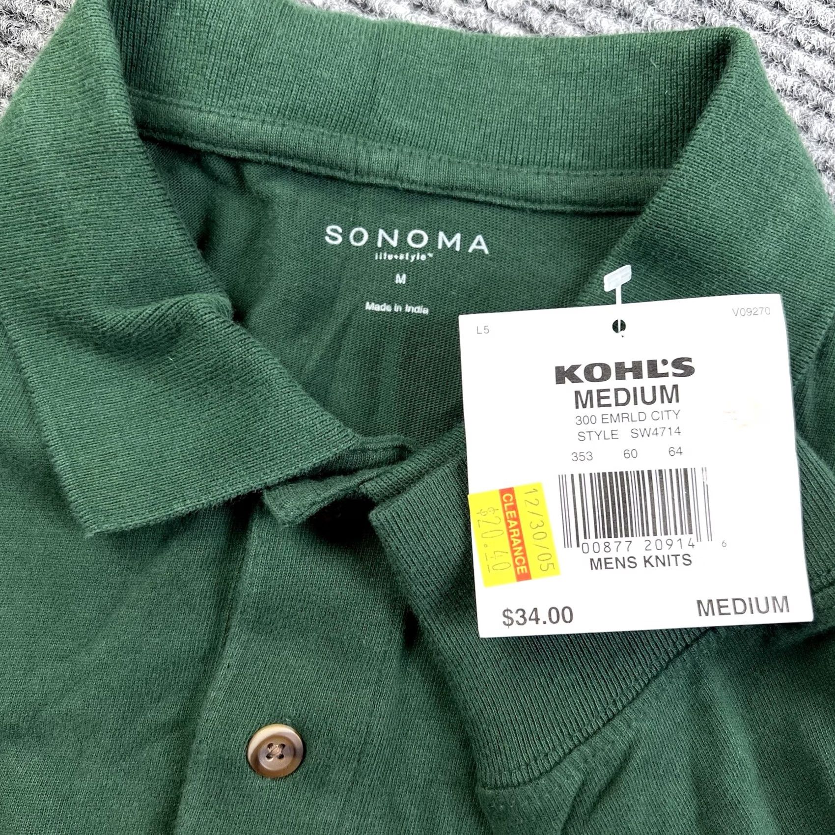 Vintage Sonoma Polo Shirt Medium Green Long Sleeve 100% Cotton 2-Button Size US M / EU 48-50 / 2 - 2 Thumbnail