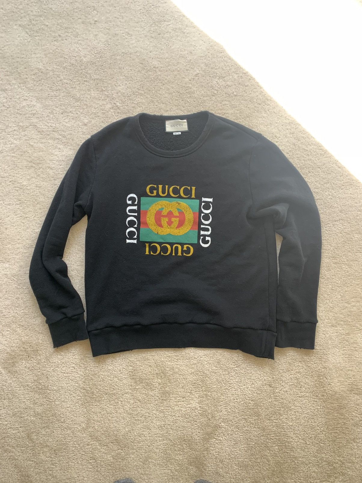 Gucci Black Distressed Gucci Logo Sweatshirt Size US L / EU 52-54 / 3 - 1 Thumbnail