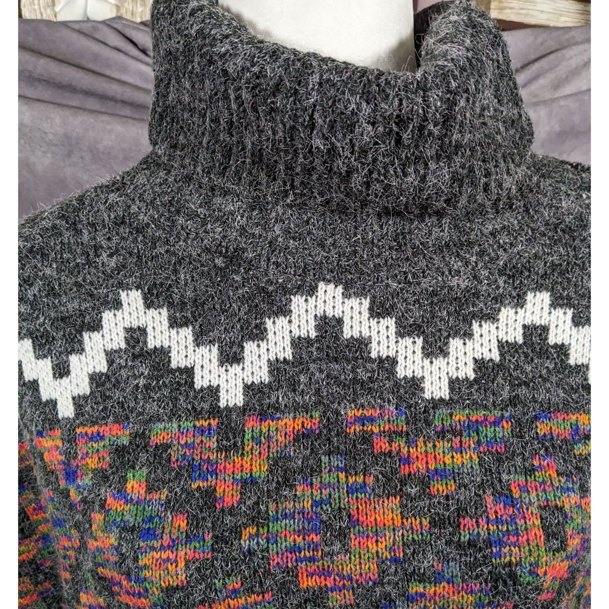 Other Modena Grey And Rainbow Geometric Cowl Neck Fringe Poncho Size ONE SIZE - 10 Thumbnail