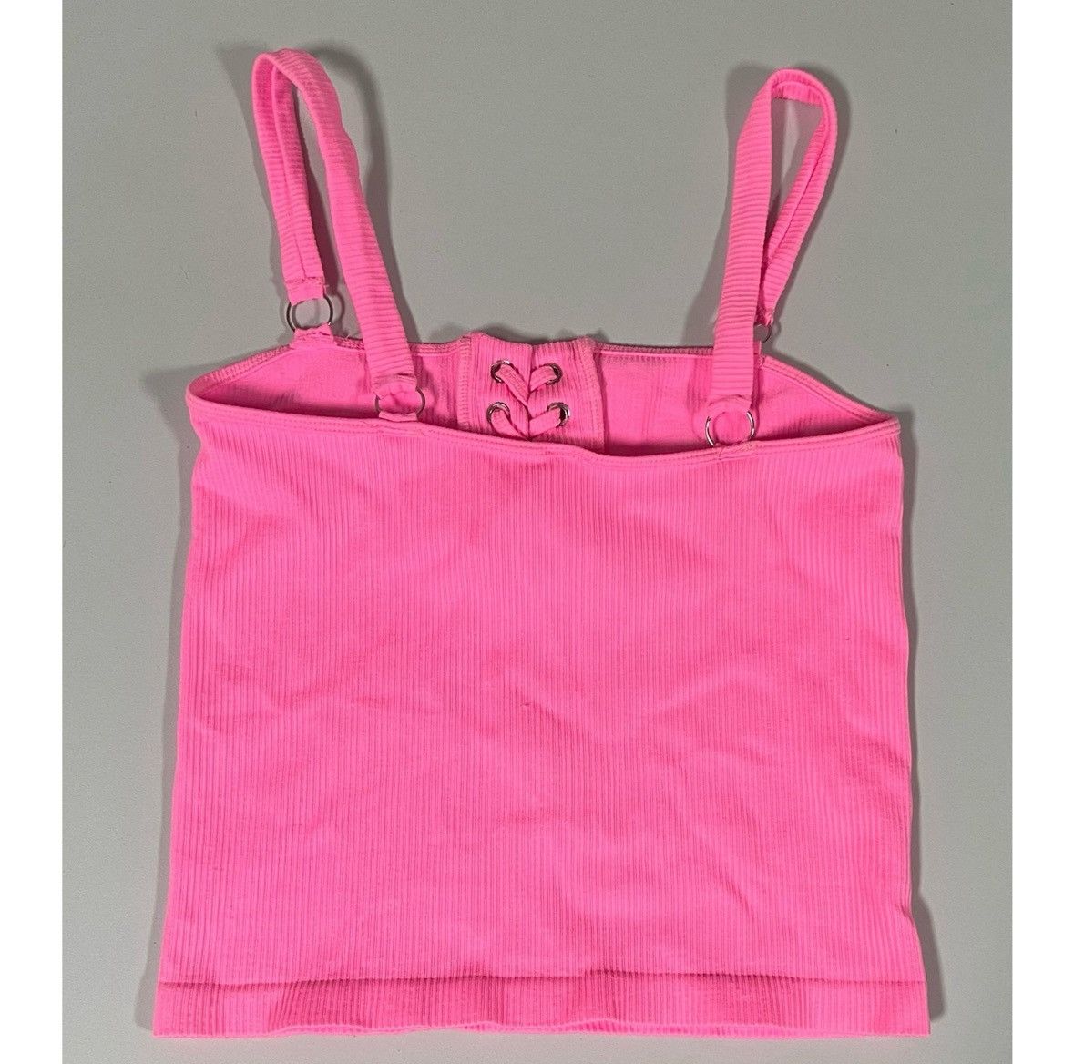 DYNE Hot Pink Neon Lace-Up Stretch Top Cami Camisole Shirt O/S 🌸✨ Size ONE SIZE - 3 Thumbnail