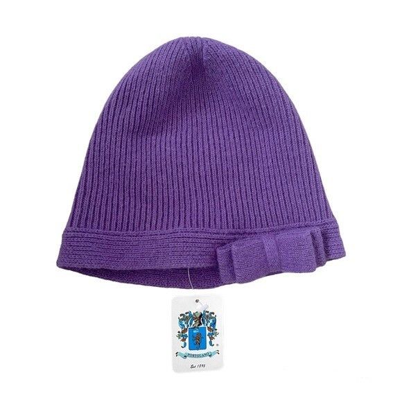 Portolano Portolano Purple Lambswool Angora Knit Bow Beanie - NWTs Size ONE SIZE - 2 Thumbnail