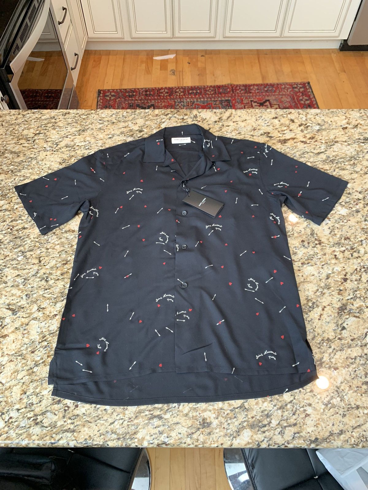 image of Saint Laurent Paris Hearts And Arrows Short Sleeve in Black, Men's (Size Medium)