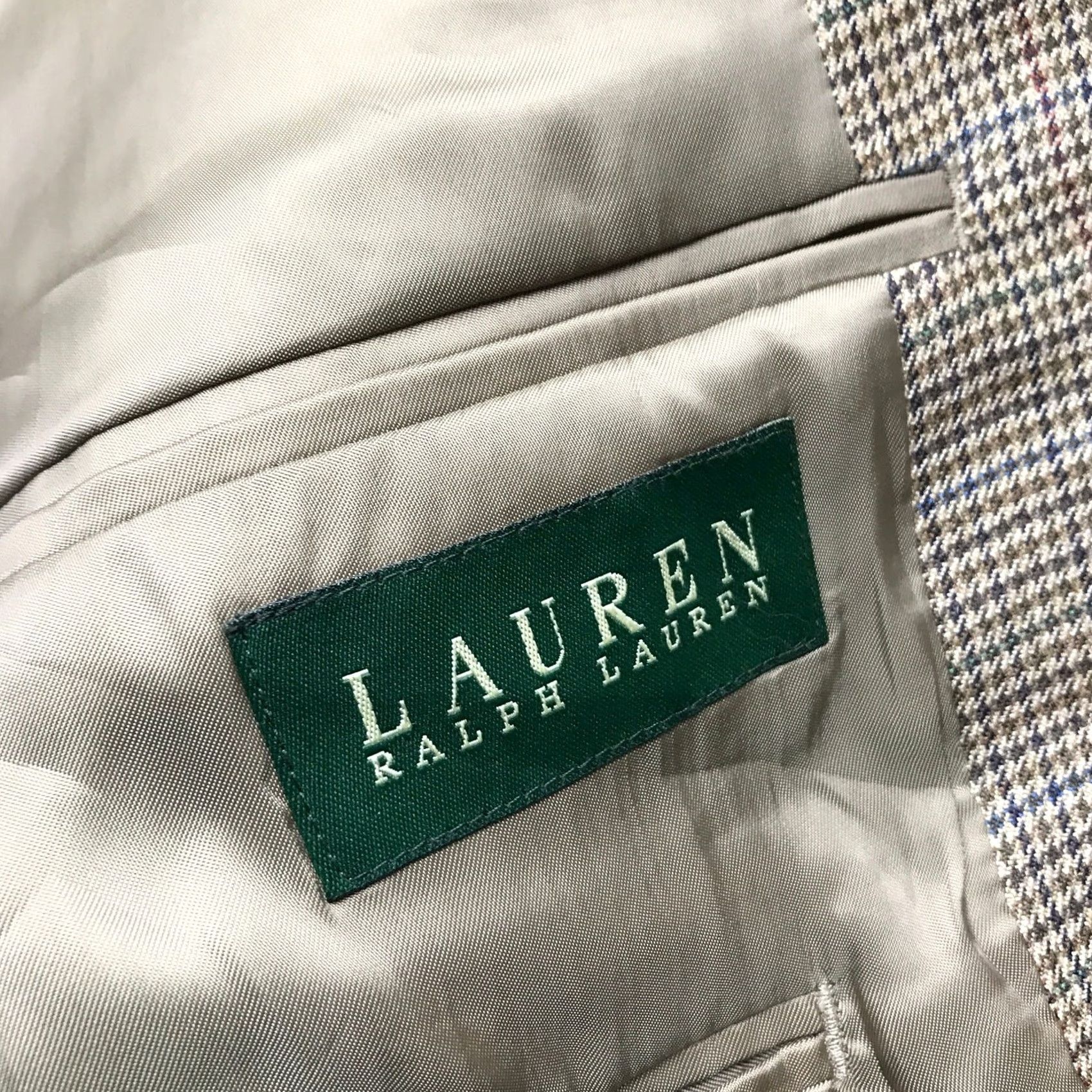 Ralph Lauren Lauren Ralph Lauren Blazer Coat Mens XL Houndstooth Wool Blend Tan Notch Lapel Button Mid-Length Silk Lining Regular Fit Casual Vintage No Size 46R - 4 Thumbnail