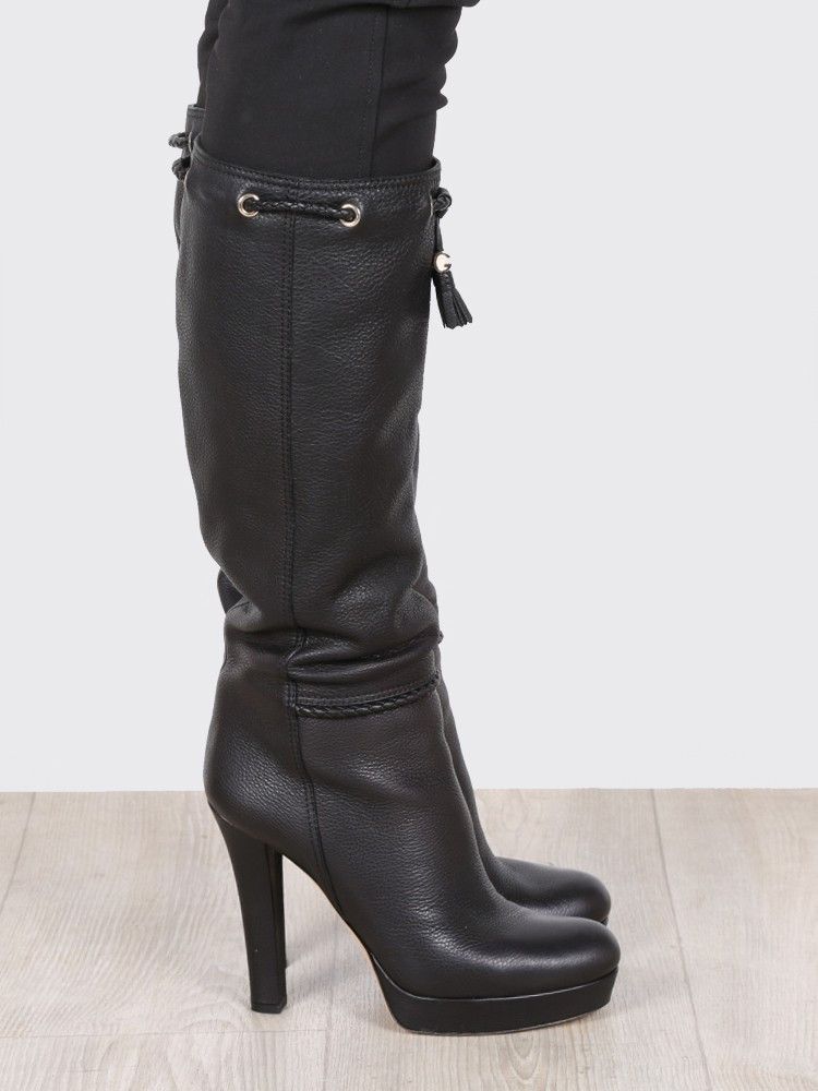 Gucci Gucci Black Leather Braided Accents Knee High Boots Size US 7 / IT 37 - 1 Thumbnail