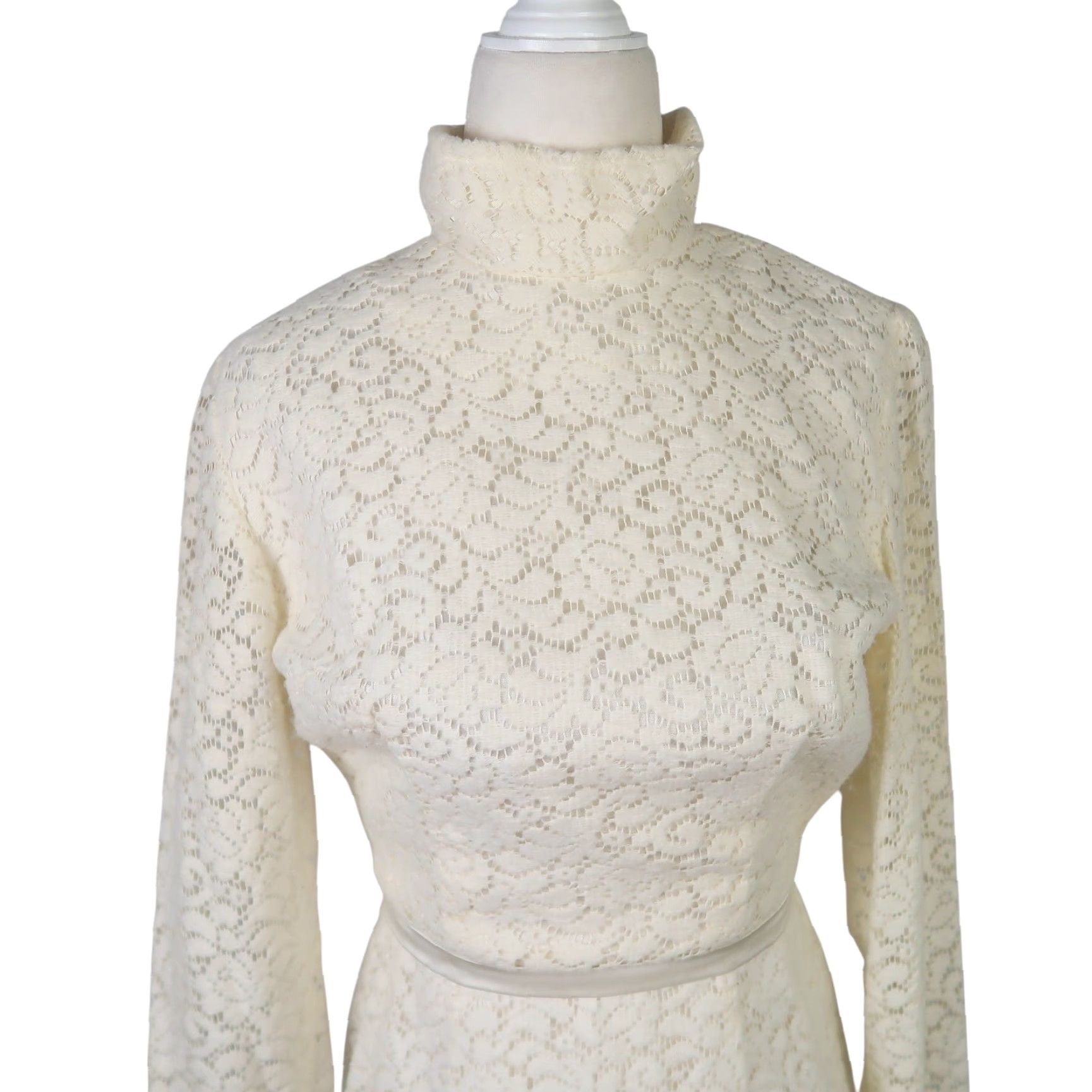 Sears VINTAGE Sears Cream Lace Knit High Neck Midi Sheath Dress XS Size XS / US 0-2 / IT 36-38 - 3 Thumbnail