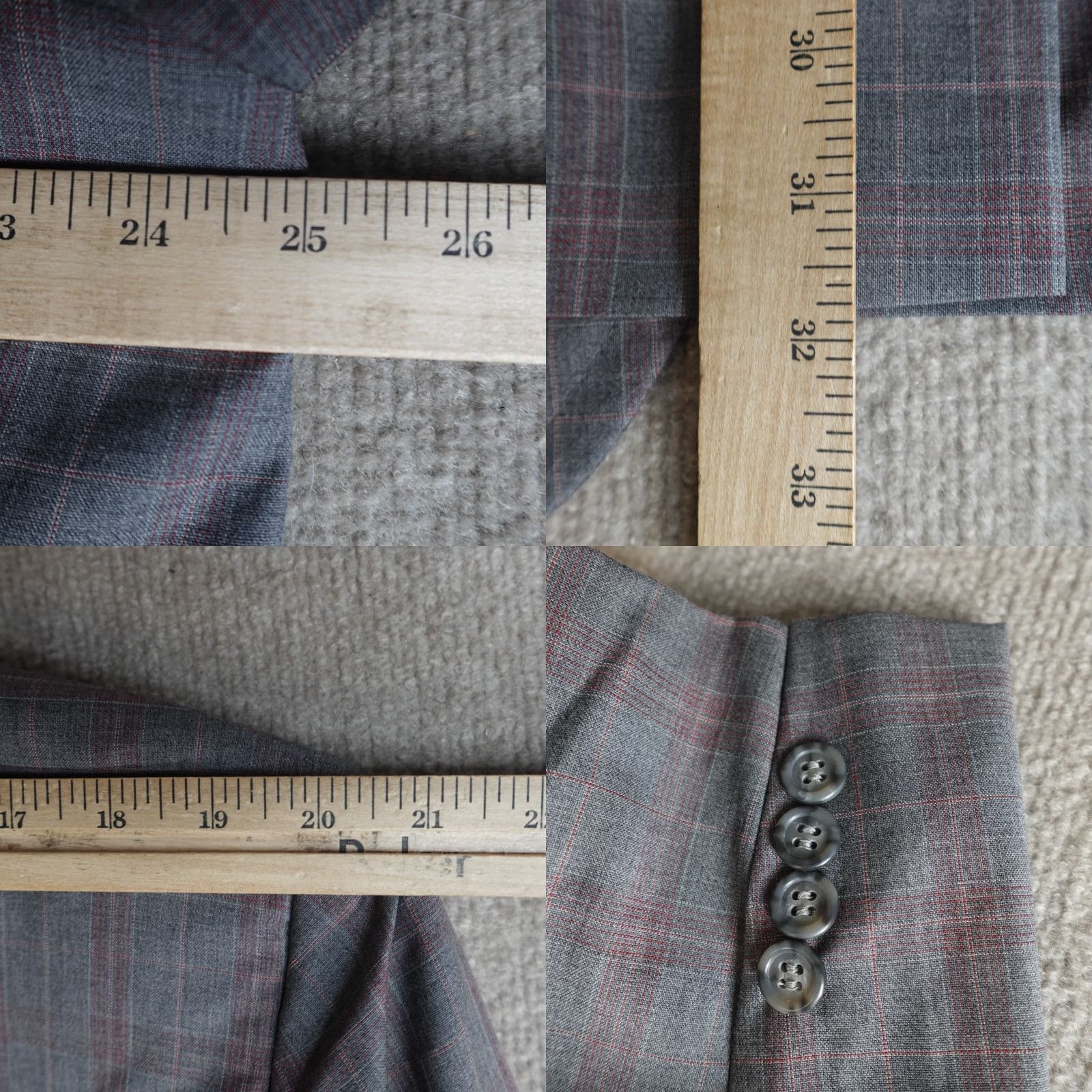 Southwick Southwick Mens Blazer 48R Gray Plaid Wool USA Notch Lapel Single-Breasted 2-Button Slim Regular Jacket Front Flat Front Size 48R - 9 Thumbnail