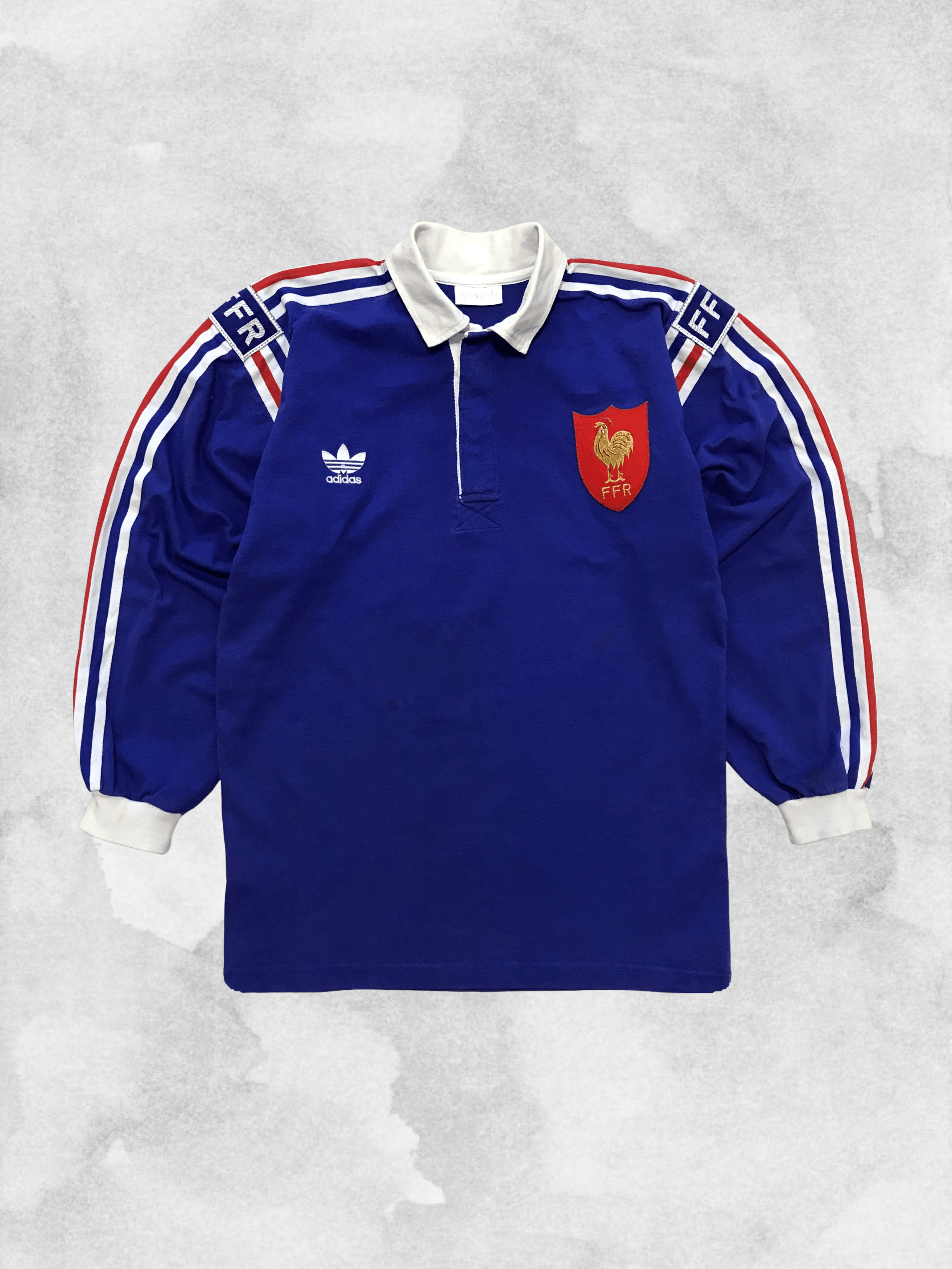 FRANCE (L) ADIDAS RETRO RUGBY JERSEY SHIRT 80s SIX NATIONS