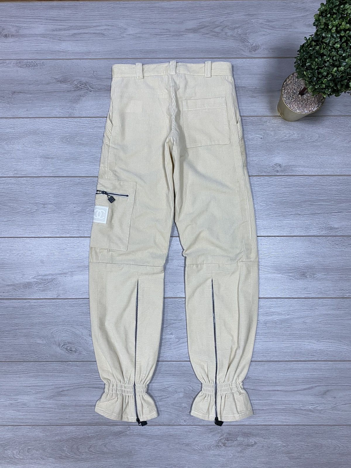 image of Chanel Cc Corduroy Zip Cargo Pants in Beige, Women's (Size 36)