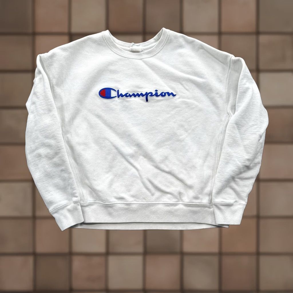 Champion Champion Sweatshirt Women XL White Cotton Pullover Crewneck Gym All Seasons Heavyweight Long Sleeve Regular Fit USA, Reverse Weave, Embroidered Logo Size XL / US 12-14 / IT 48-50 - 1 Thumbnail