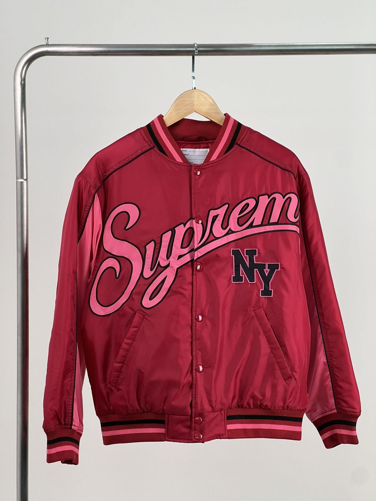 image of Supreme Contrast Scrip Varsity Jacket S in Red, Men's (Size Small)