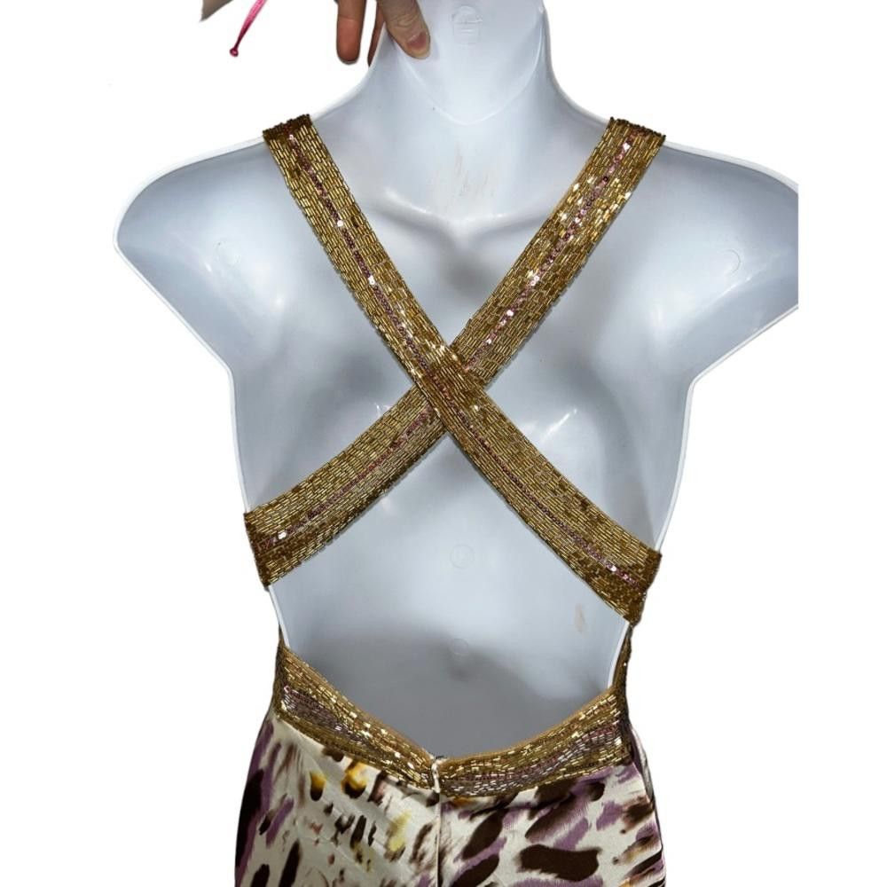 Designer Dave & Johnny l Satin Gold Beaded Gown Size 0 Size XS / US 0-2 / IT 36-38 - 3 Thumbnail
