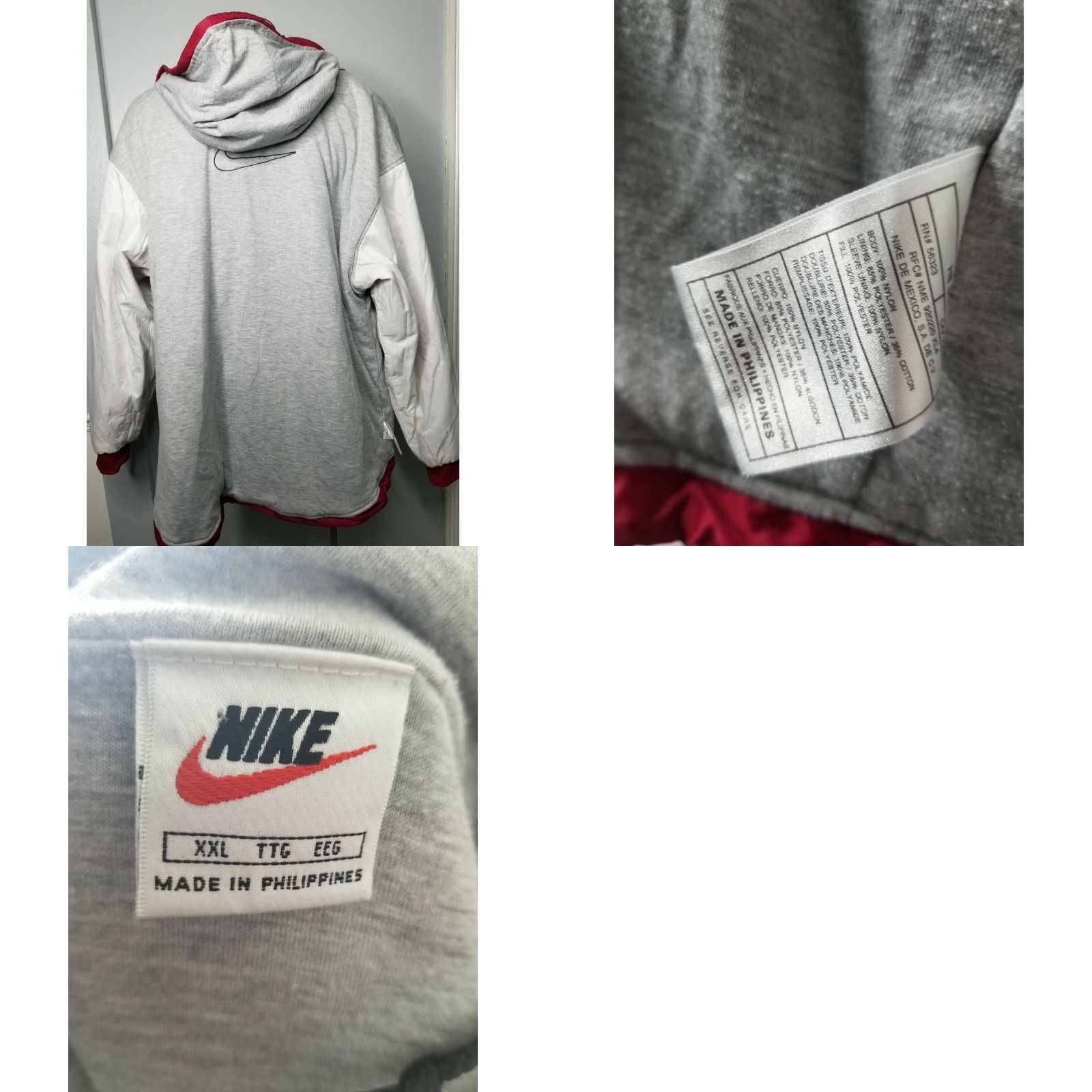 Nike VINTAGE Nike Jacket 2XL Mens Reversible Full Zip Hoodie Red Grey 90s Tag White NIKE Size US XXL / EU 58 / 5 - 8 Thumbnail