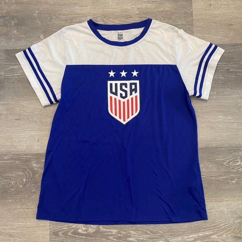 Nike USA Blue Athletic Tee Activewear Shirt Women L Bin N-6 Size XXL / US 16-18 / IT 52-54 - 1 Thumbnail