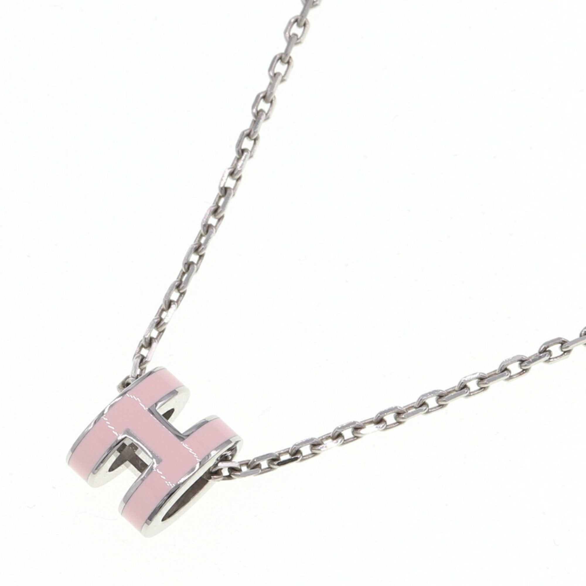 image of Hermes Necklace Pop Ash Pink Silver Metal H Cube Ladies Pendant Chain, Women's