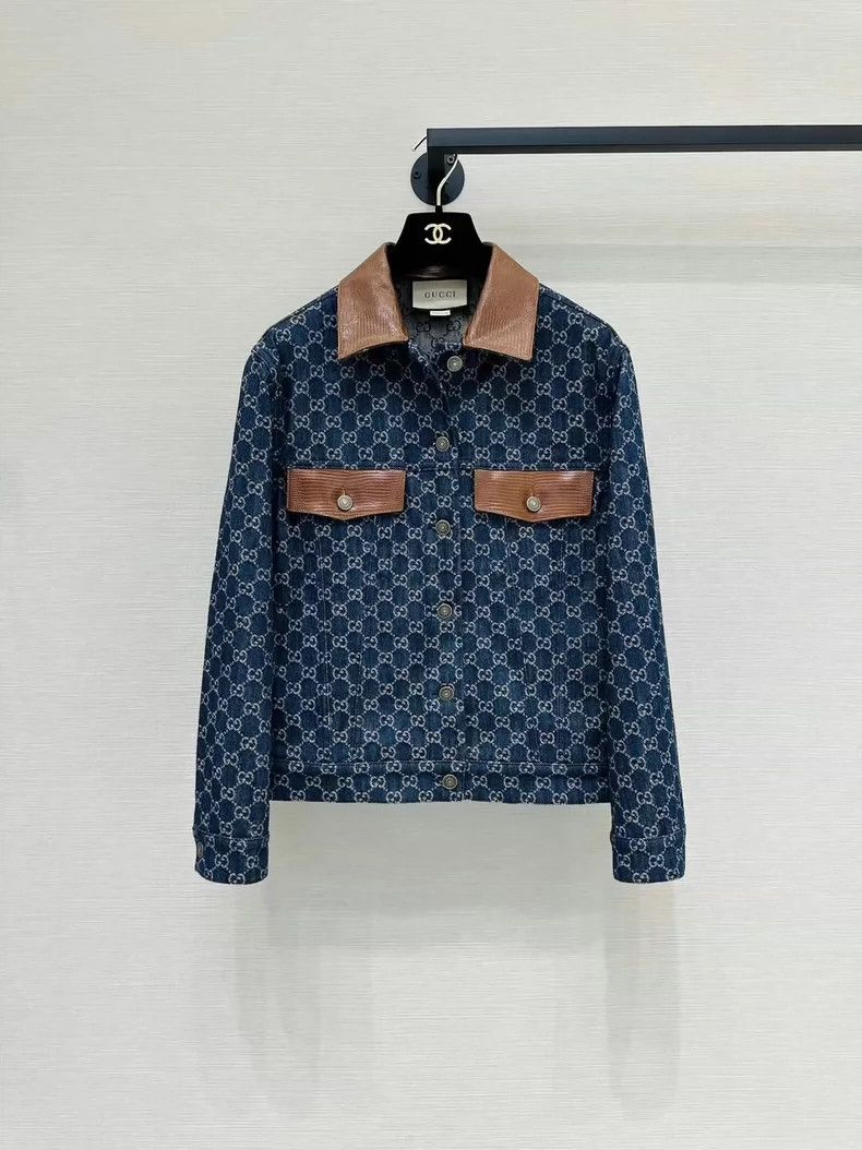 Gucci Gucci Logo Denim Jacket with Leather Collar Size US M / EU 48-50 / 2 - 1 Thumbnail