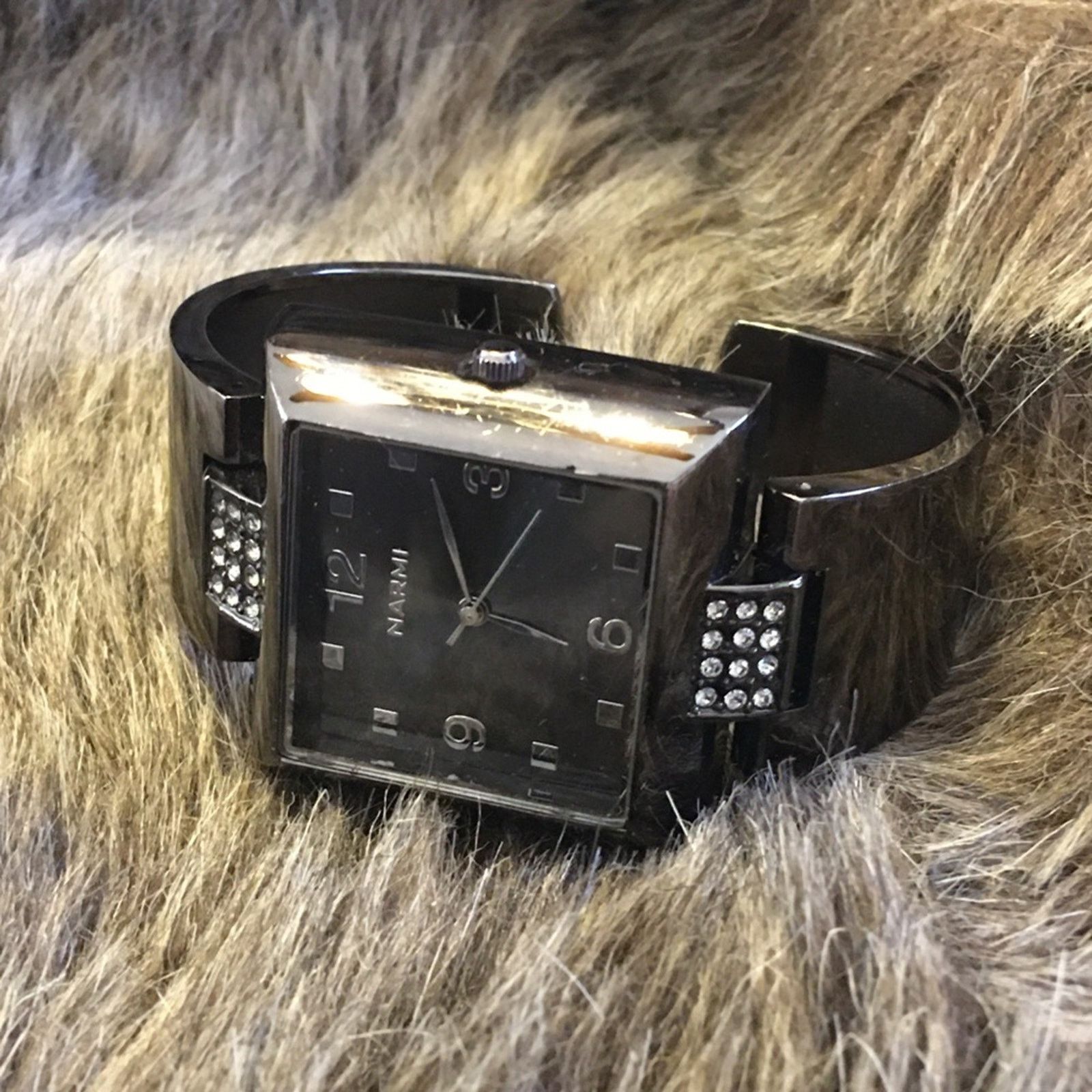 Jewelry Ladies Narmi dark chrome rhinestone cuff watch Size ONE SIZE - 2 Thumbnail