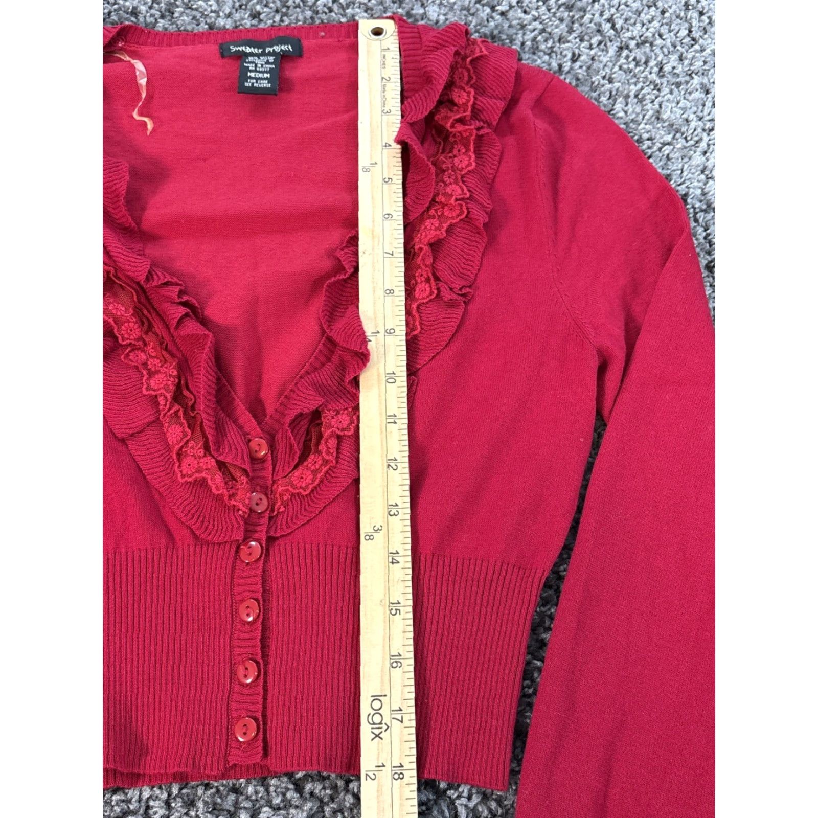 Y/Project VINTAGE Sweater Cardigan Womens Medium Red Cherry Ruffle Front Cropped Sweater Project M Womens Mens? Size M / US 6-8 / IT 42-44 - 3 Thumbnail