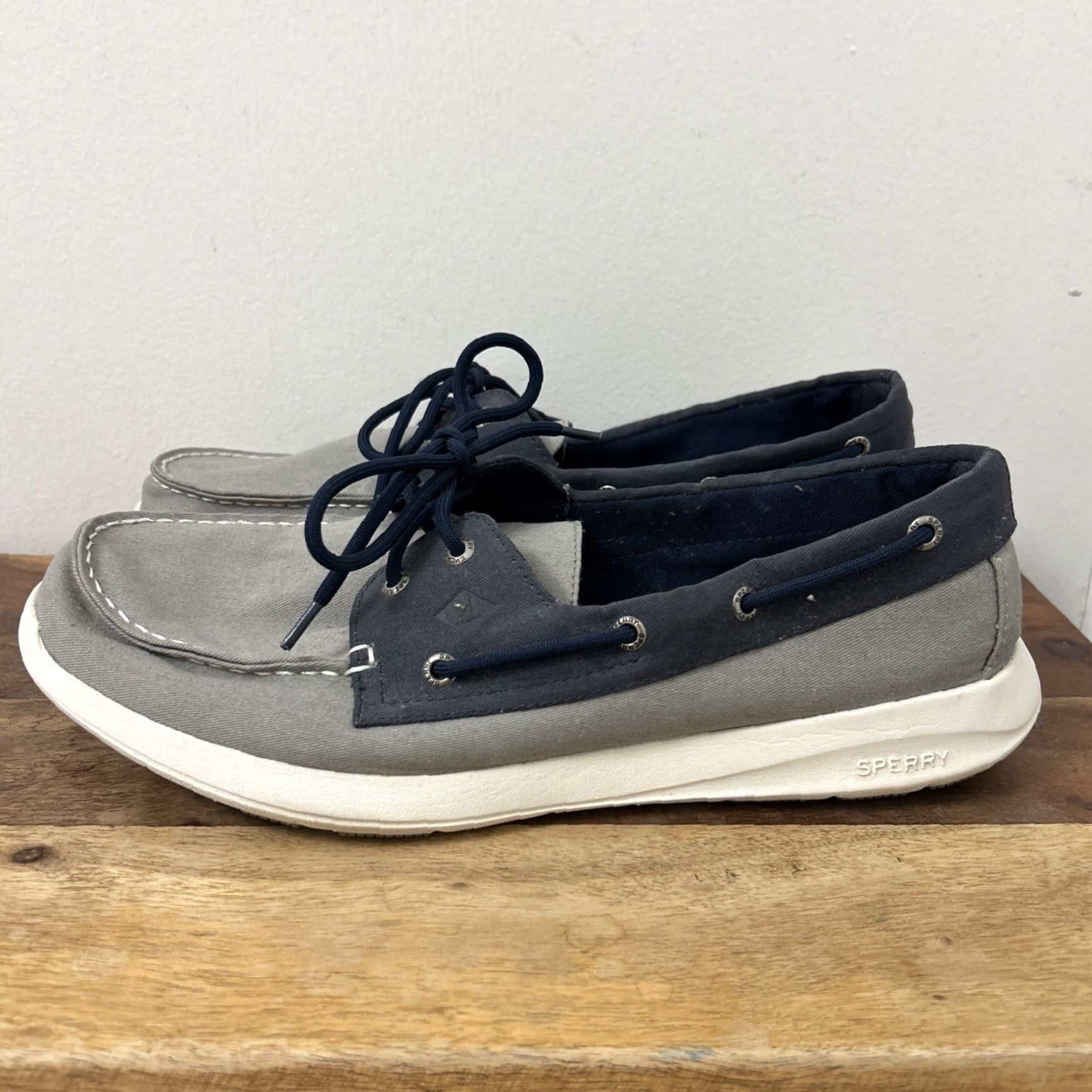 Sperry Sperry Top Sider Mens Boat Shoe Gray Blue Canvas Lace Up 2 Eye Memory Foam Insole Size 13 STS18645 Size US L / EU 52-54 / 3 - 4 Thumbnail