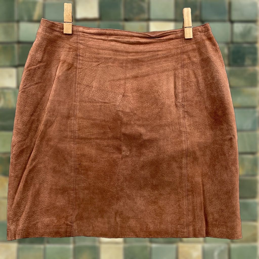 Vintage Savannah Skirt Women 14P Brown Leather Suede Straight Corpcore Boho Western 70s Vintage No Size 36" / US 14 / IT 50 - 1 Thumbnail
