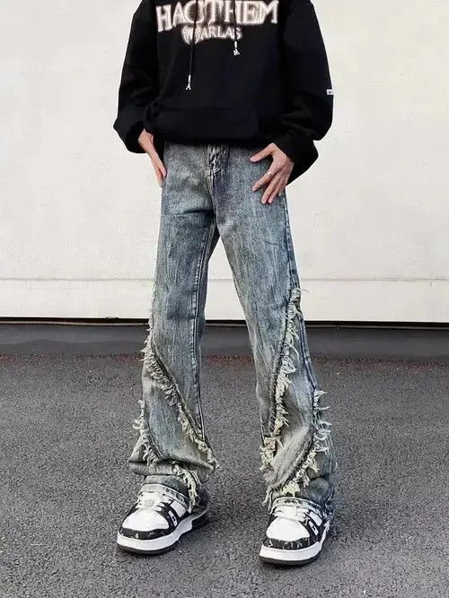 Japanese Brand Vintage washed fringed raw edge straight-leg jeans Size US 32 / EU 48 - 1 Thumbnail