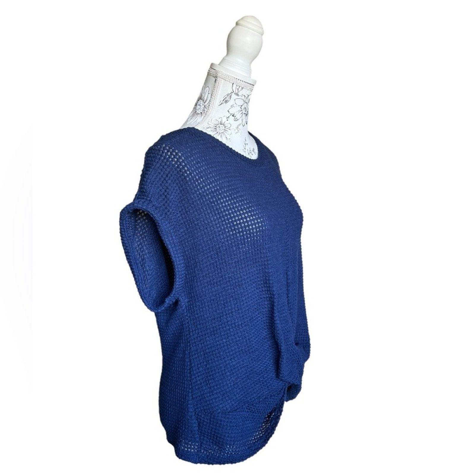 Other Emery Rose Short Sleeve Waffle Knit Pullover Top Navy Blue Size XL / US 12-14 / IT 48-50 - 2 Thumbnail
