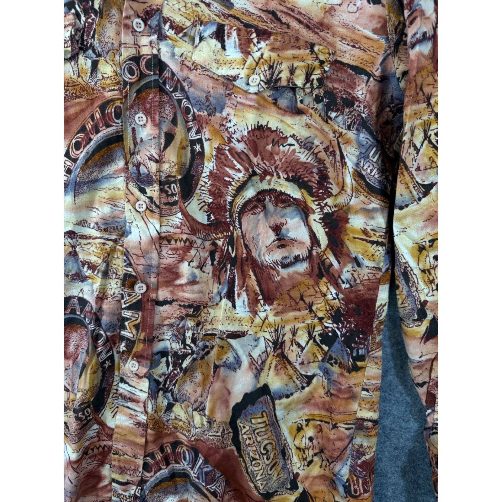 Roper VINTAGE Roper Western Shirt Mens L 16.5-35 Brown AOP Southwestern Arizona Button Up Long Sleeve Mens Size US L / EU 52-54 / 3 - 6 Thumbnail