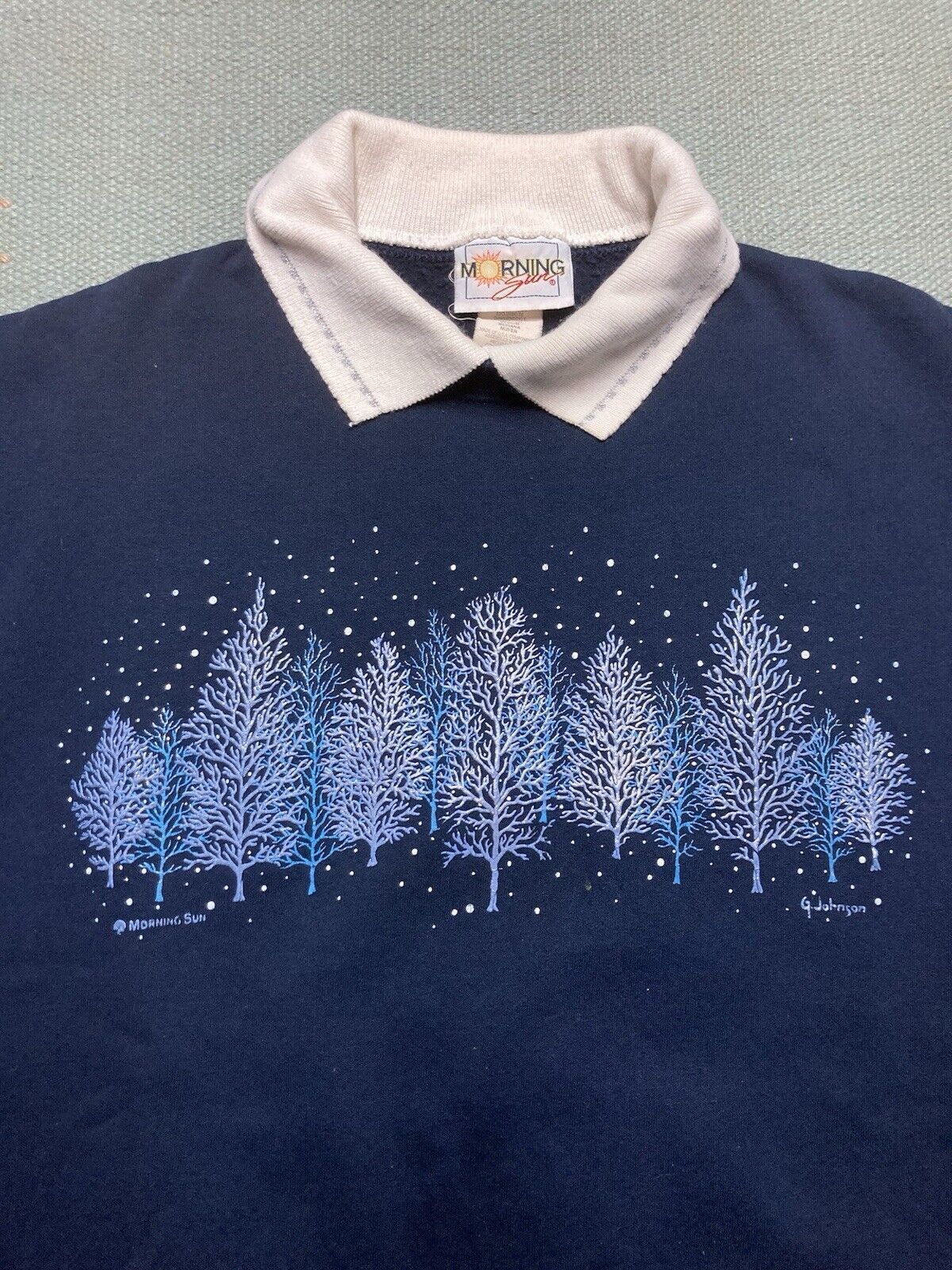 Vintage morning sun sweatshirt collared sweater winter snow tree M Size M / US 6-8 / IT 42-44 - 2 Thumbnail