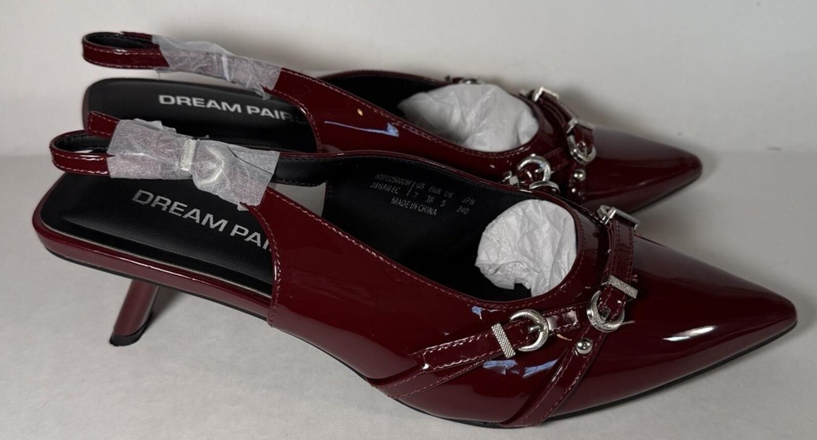 Other DREAM PAIRS Pointed Slingback Heels Pointed Toe Burgundy Size US 7 / IT 37 - 3 Thumbnail