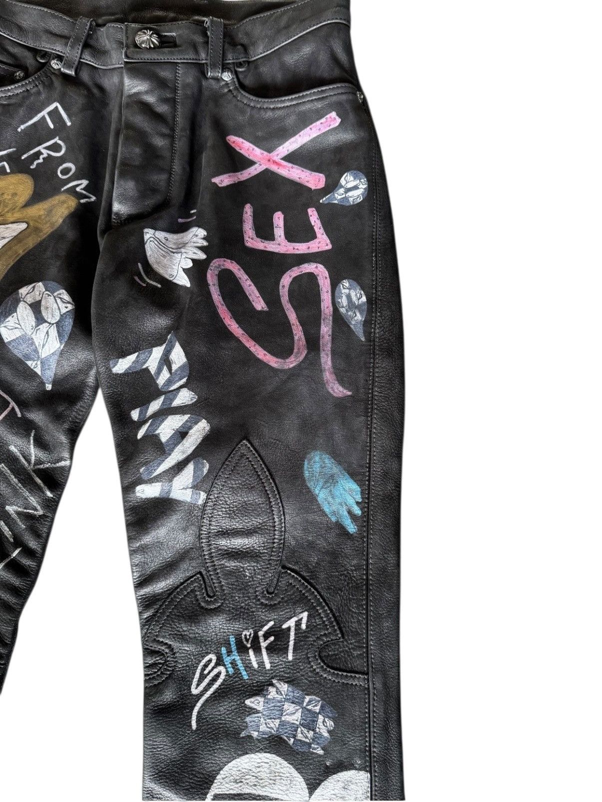 Chrome Hearts 1/1 Matty Boy Chrome Hearts Painted Leather Fleur-Knee Pants Size US 29 - 4 Thumbnail