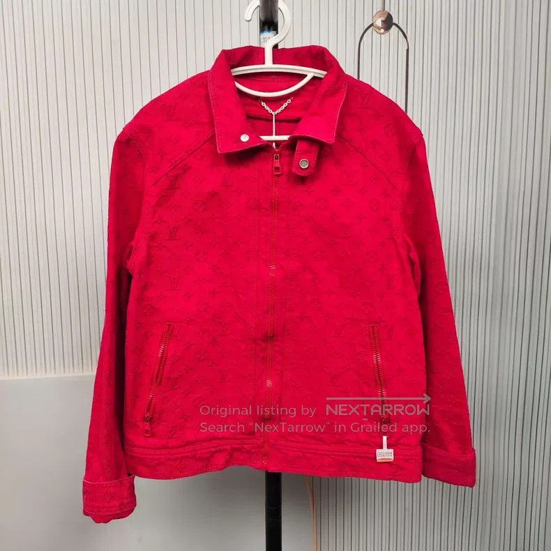 Louis Vuitton Louis Vuitton Red old flower denim jacket with logo jacket Size US S / EU 44-46 / 1 - 1 Thumbnail