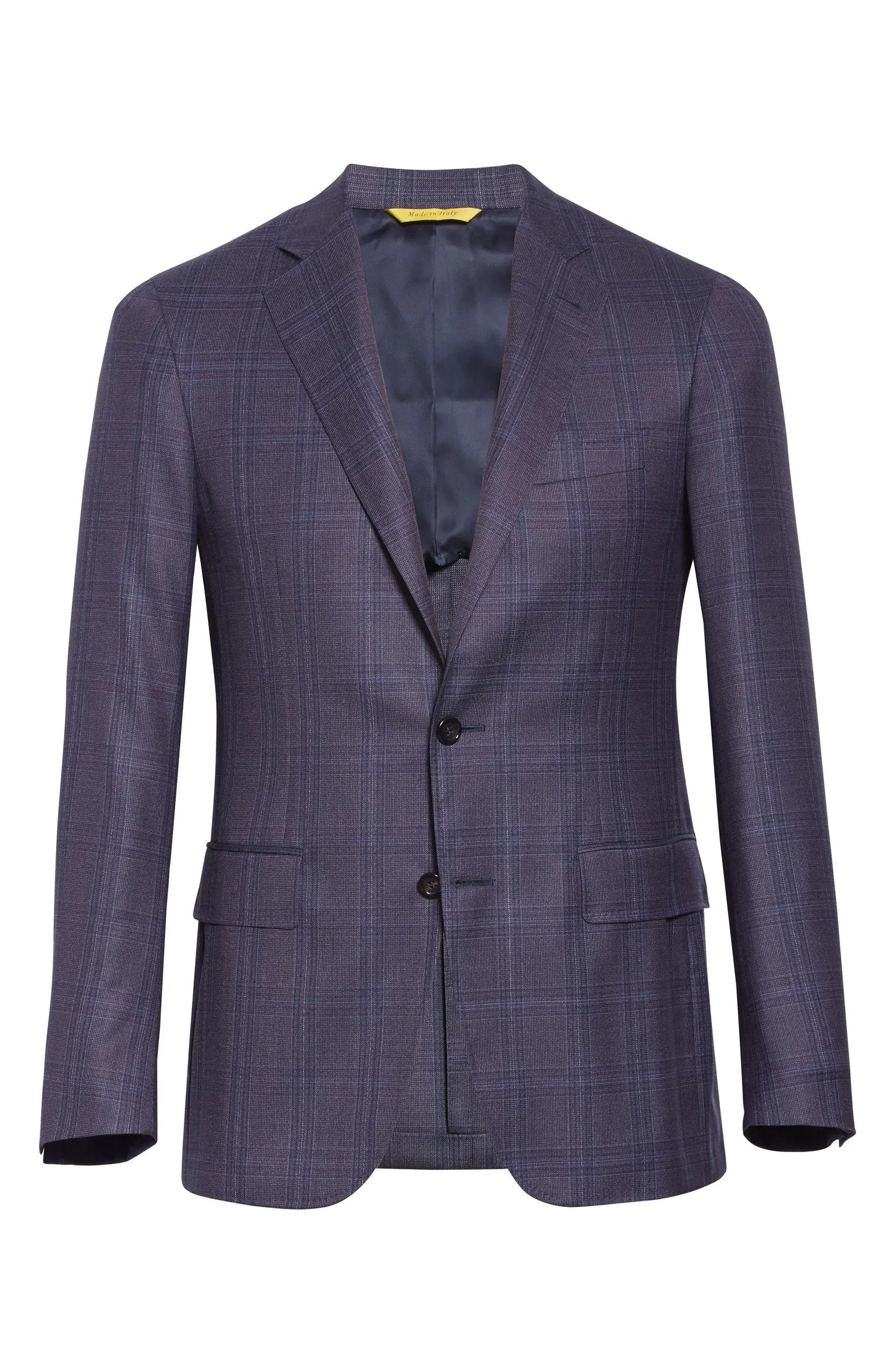 Canali Kei Trim Fit Plaid Wool Sport Coat, Size 40 US