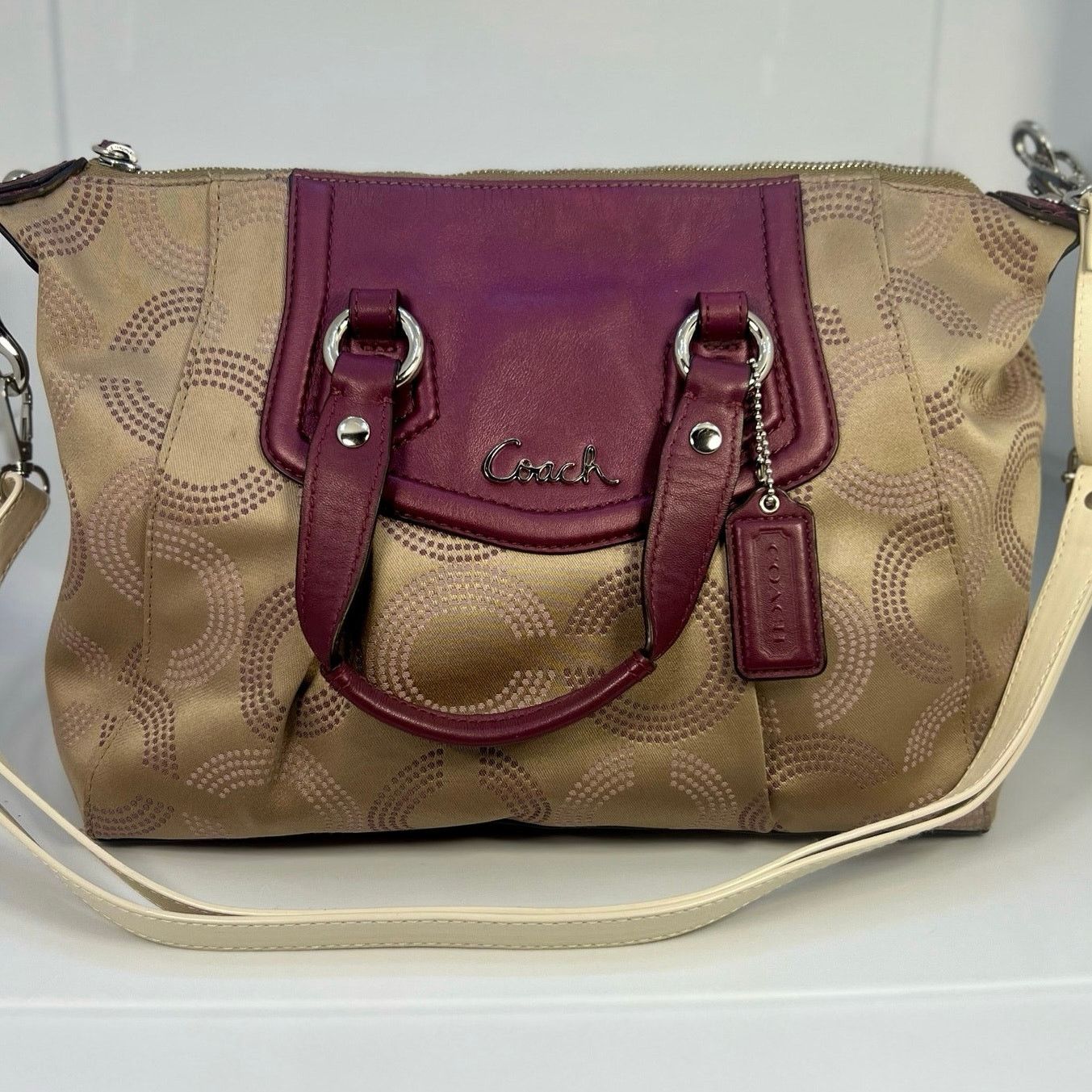 Coach Coach Tan Purple Crossbody Handbag Purse GUC Grailed