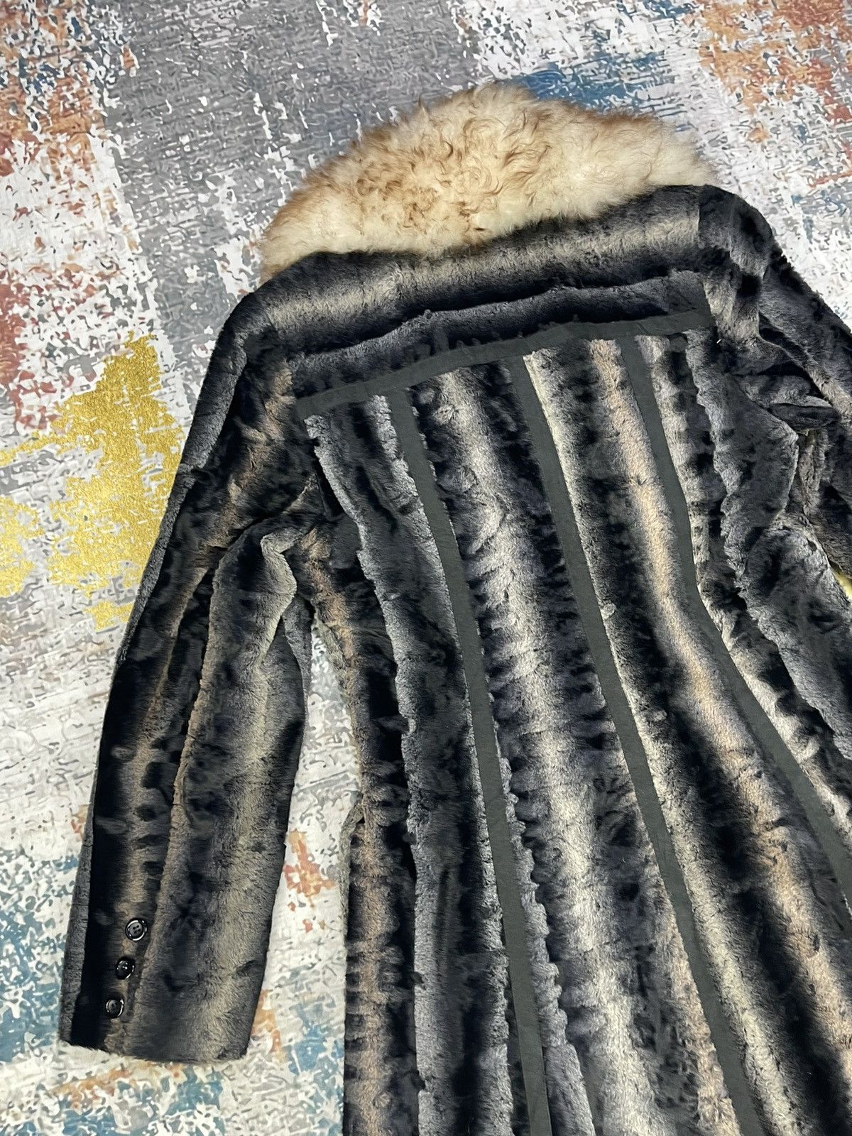 Japanese Brand Vintage Velvet Velour Striped Fur Long Coat Size S / US 4 / IT 40 - 7 Thumbnail