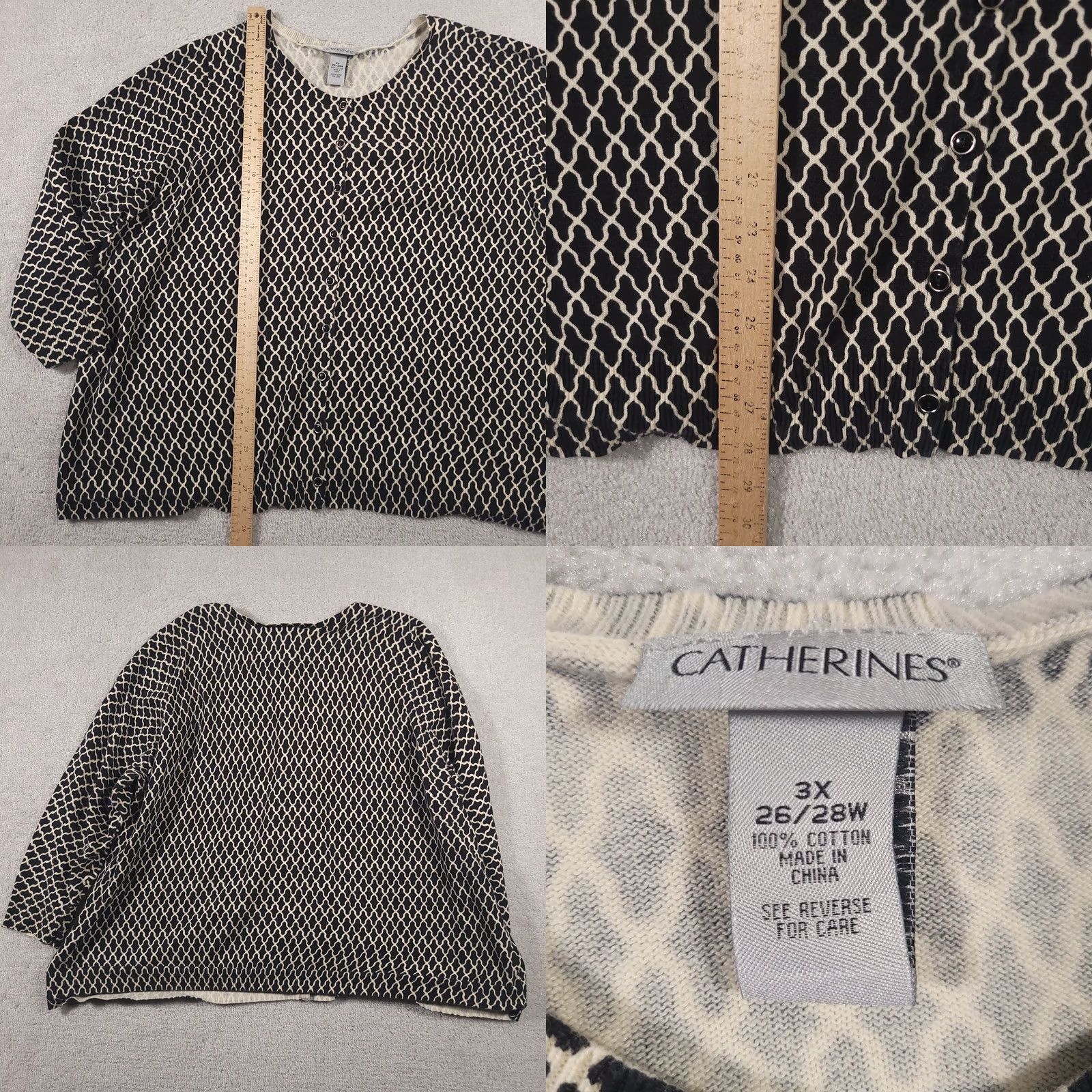 Vintage Catherines Cardigan Sweater 3/4 Sleeve Button Up Women's Plus 3X Geometric Size XXL / US 16-18 / IT 52-54 - 8 Thumbnail