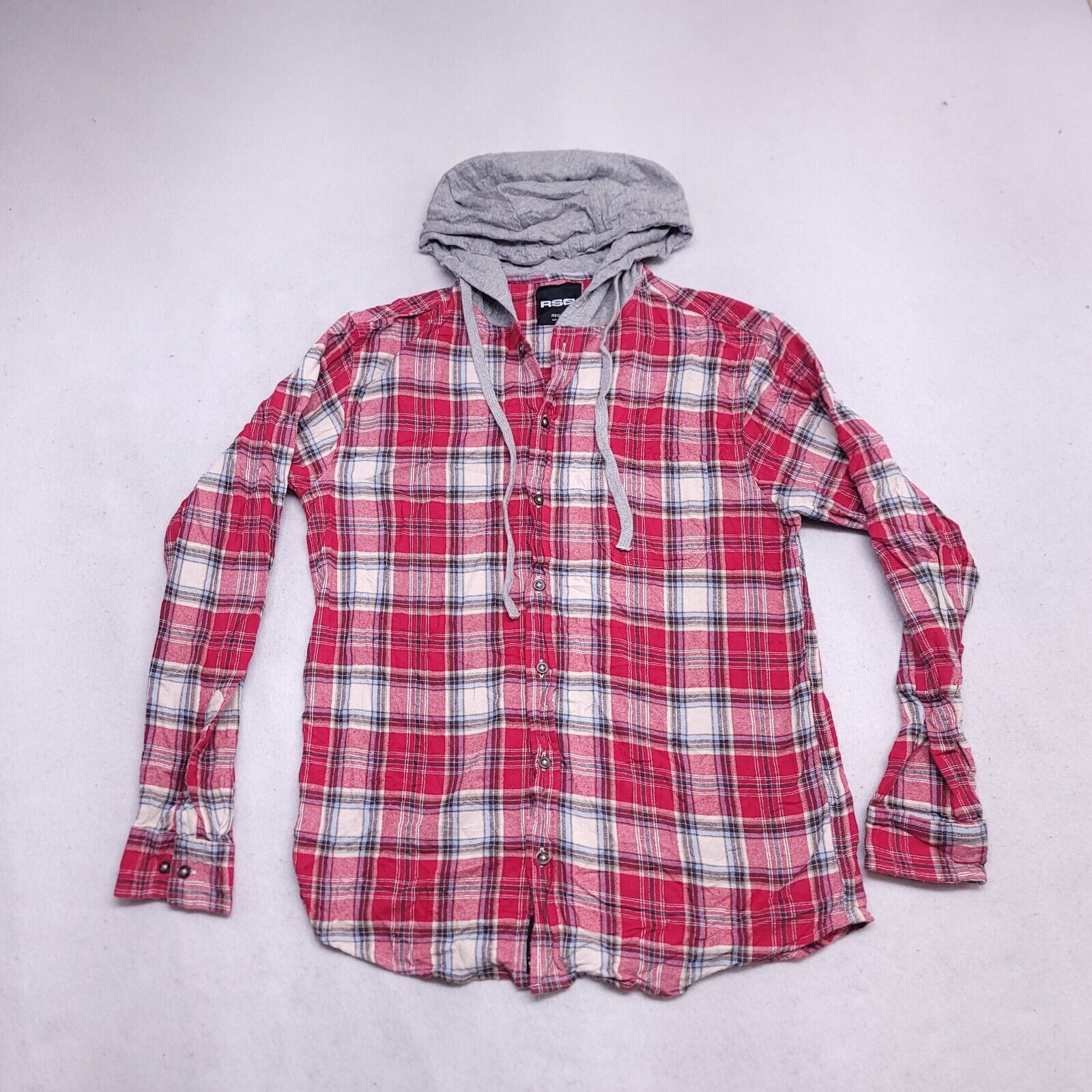 Rsq RSQ Casual Button Up Hoodie Mens Size Medium M Red Plaid Size US M / EU 48-50 / 2 - 2 Thumbnail