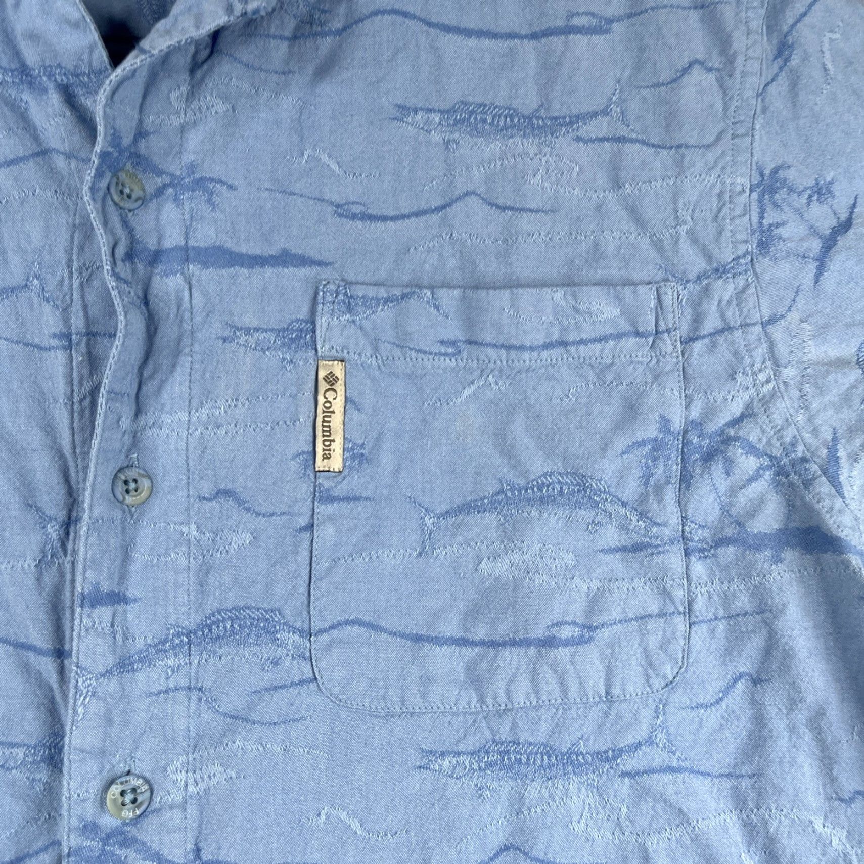 Vintage Columbia Shirt Large Blue Fish Print River Lodge Button Up Short Sleeve Pocket Size US L / EU 52-54 / 3 - 5 Thumbnail