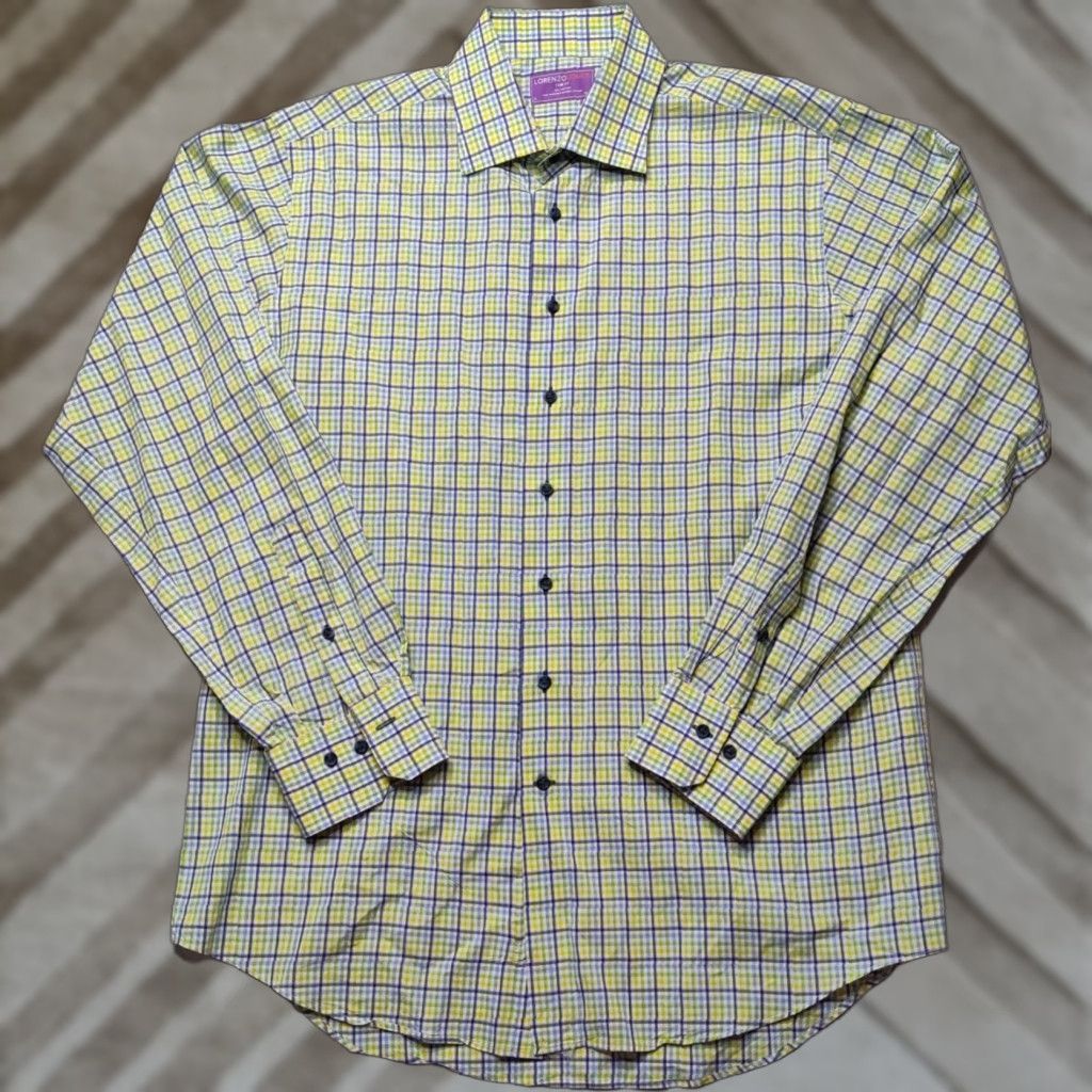 Lorenzo Uomo LORENZO UOMO Men 16 (34/35) Trim Fit Blue Green Yellow Plaid Cotton Shirt EUC Size US L / EU 52-54 / 3 - 1 Thumbnail